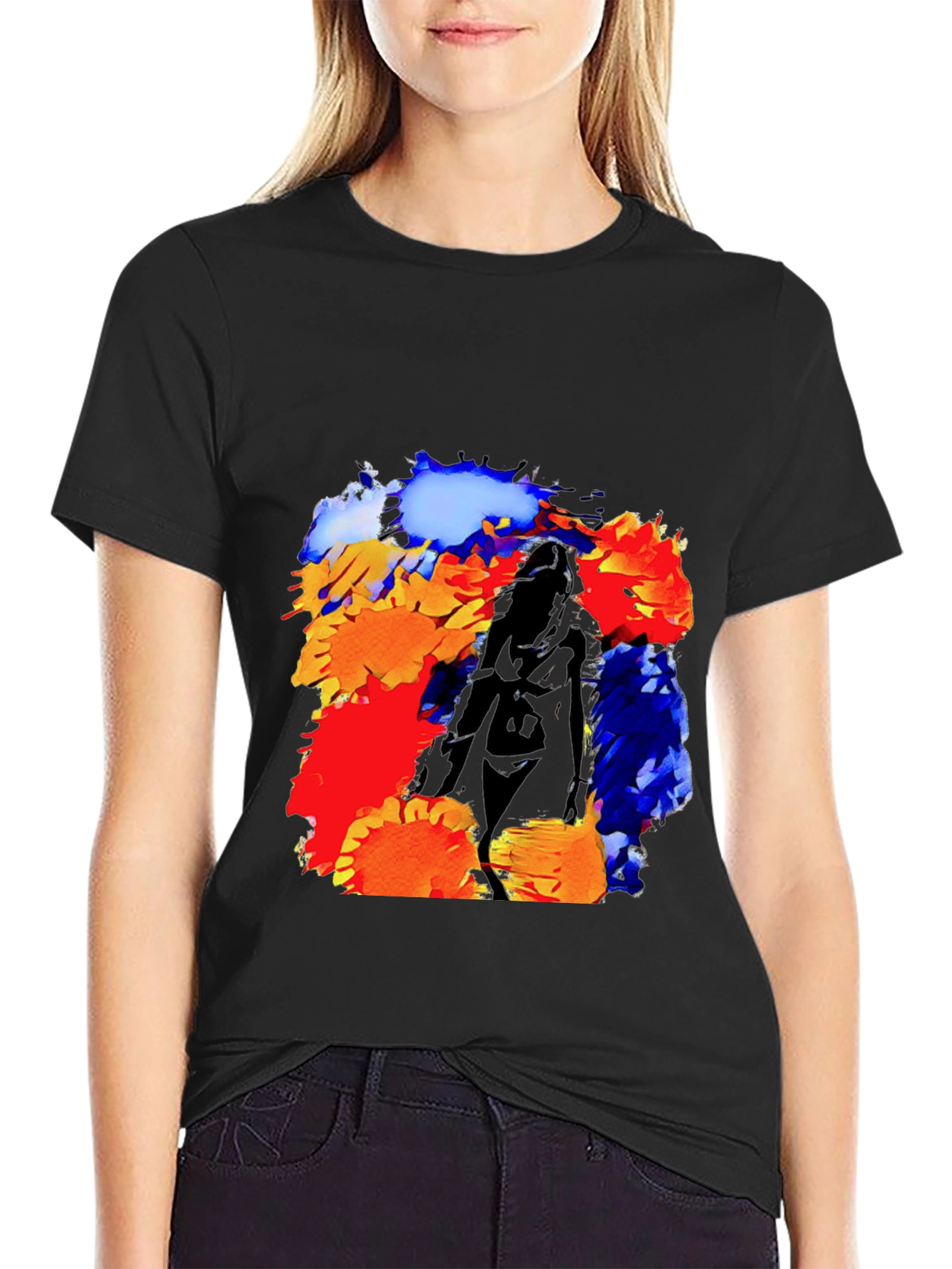 Black Abstract Flower Art T-Shirt view 2