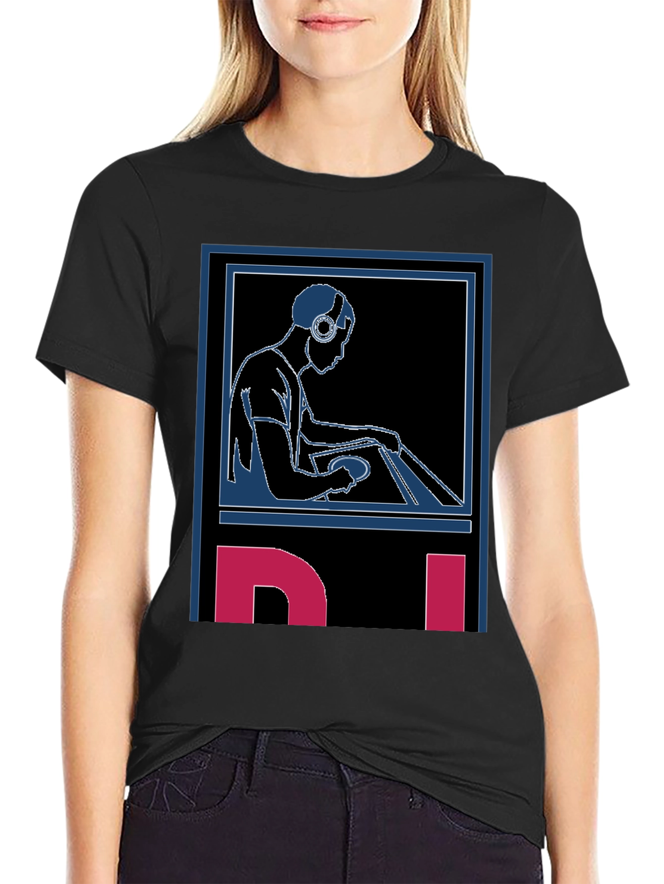 Black DJ Graphic Tee - Black Cotton Blend view 2