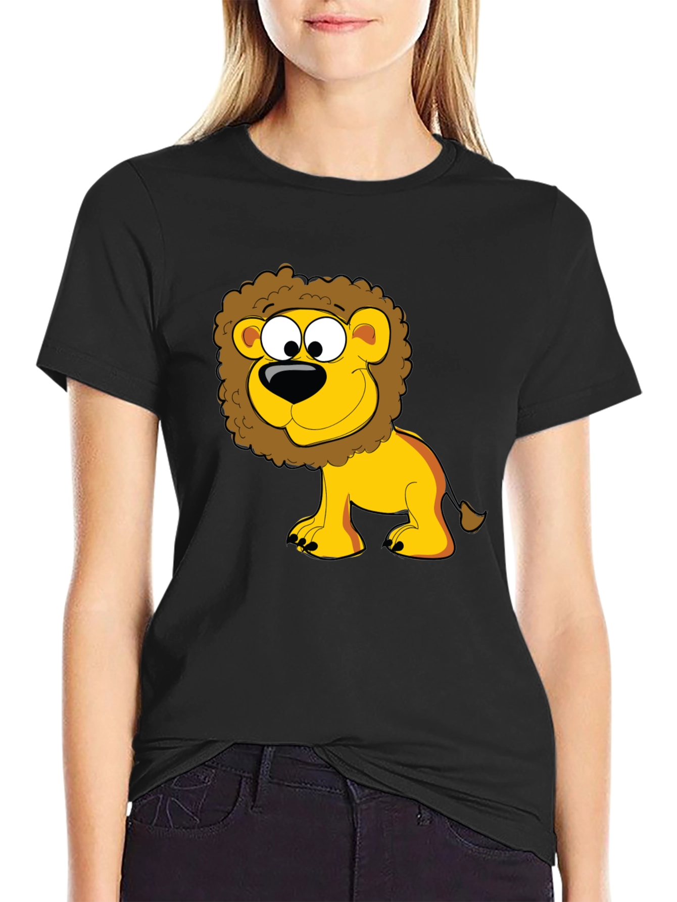 Black Lion Cartoon Graphic Black T-Shirt view 2