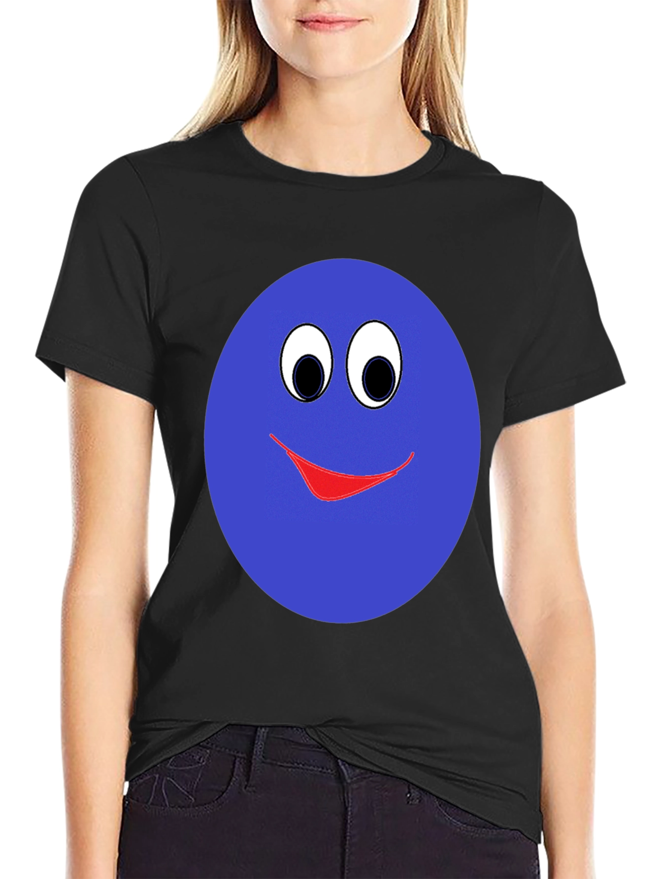 Black Smiley Face Graphic T-Shirt - Blue view 2