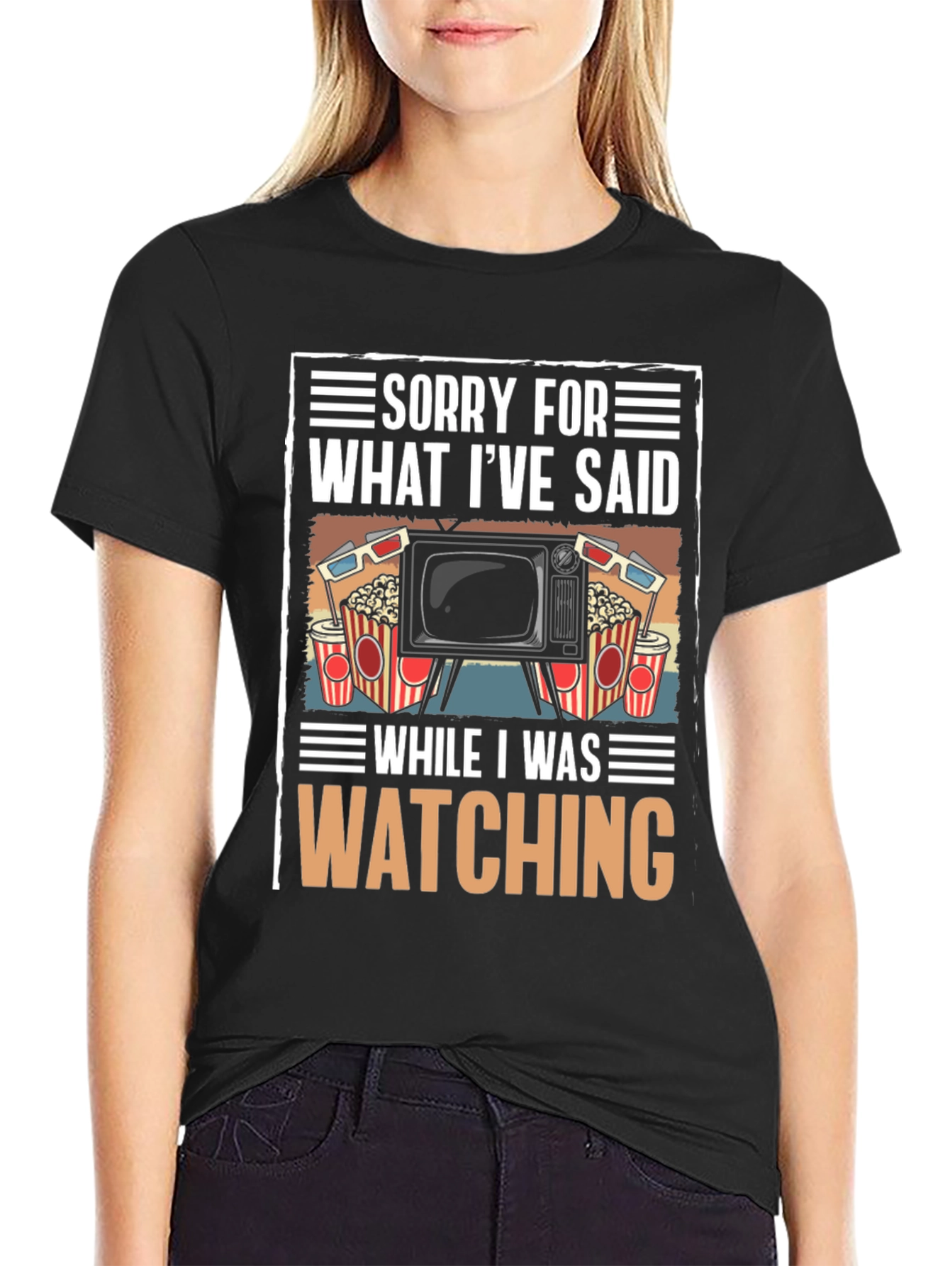Black Funny Movie Watching T-Shirt view 2