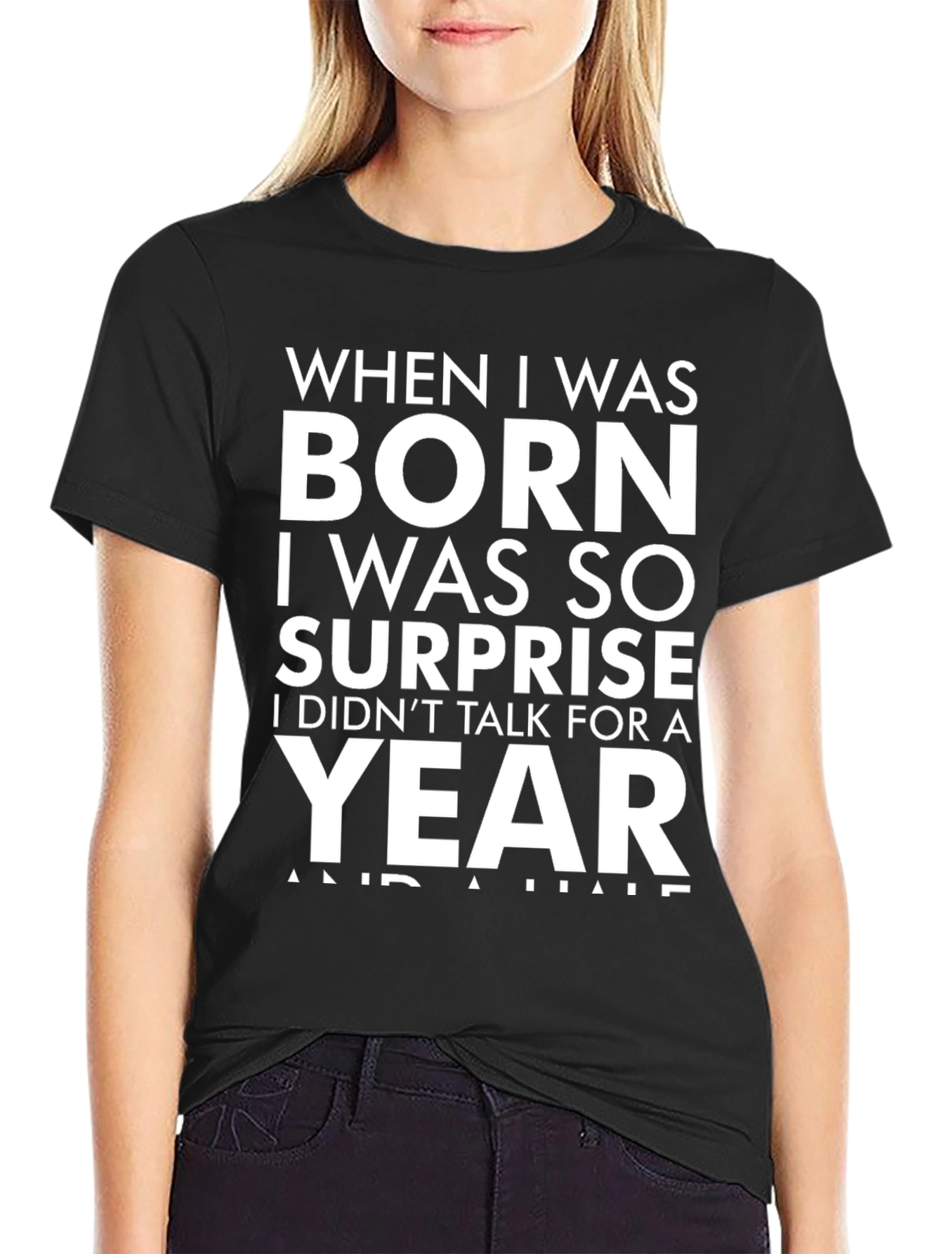 Black Funny "Born Surprise" Graphic Tee view 2