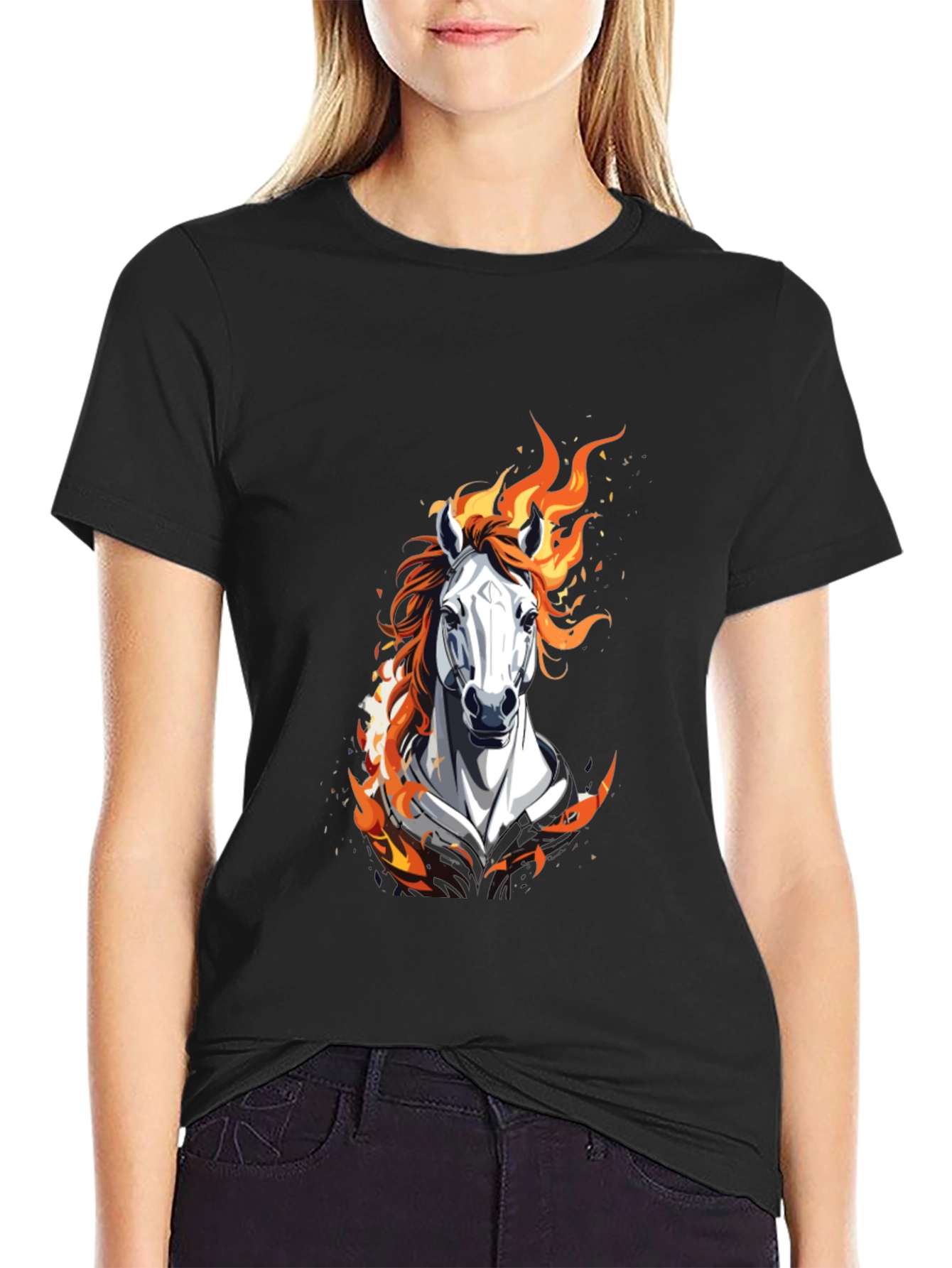 Black Fiery Horse Graphic Black T-Shirt view 2