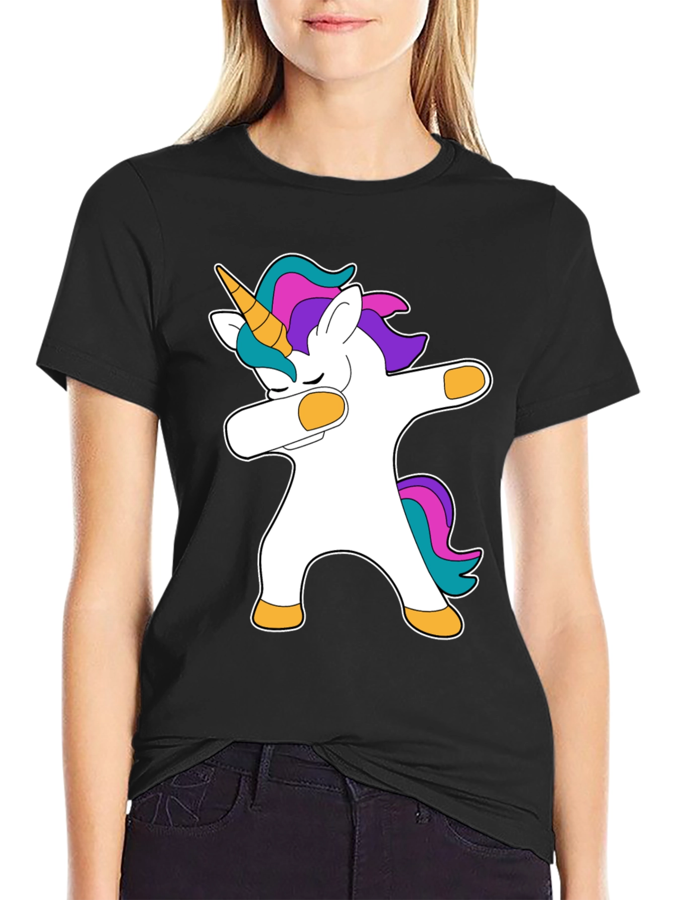 Black Dabbing Unicorn Black T-Shirt view 2