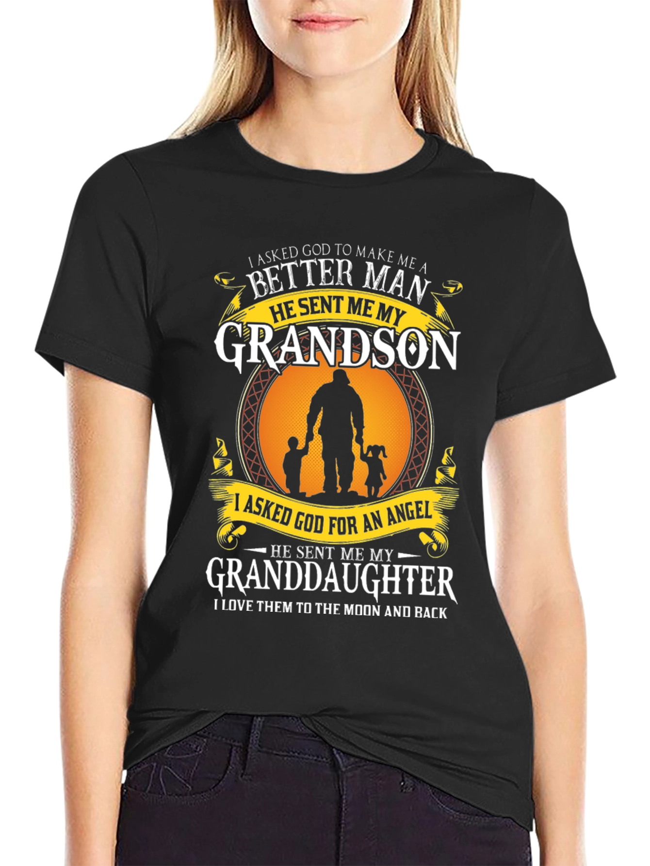 Black Grandparent T-Shirt: Grandson & Granddaughter view 2