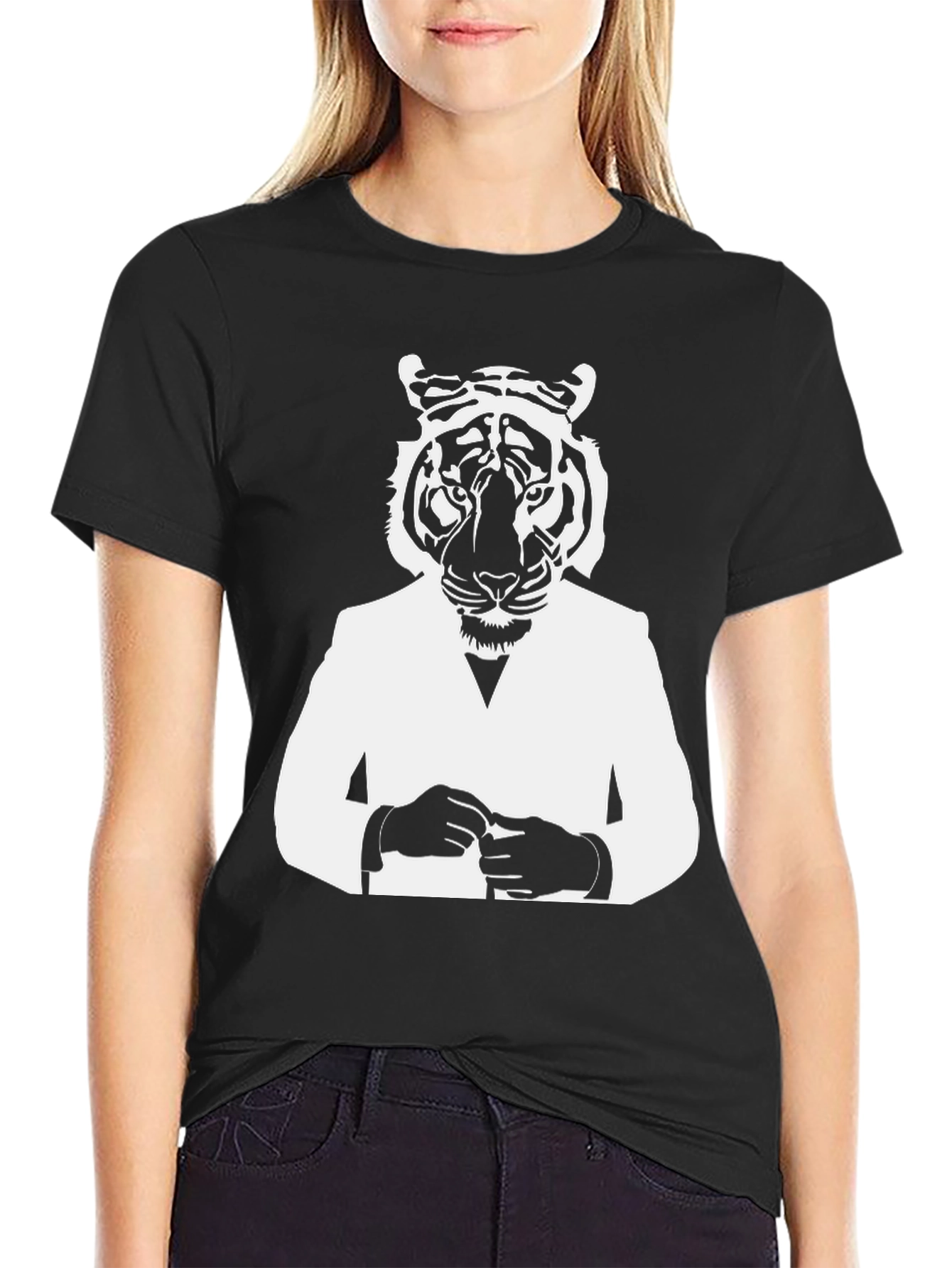 Black Tiger Man Graphic Tee - Stylish Black T-Shirt view 2
