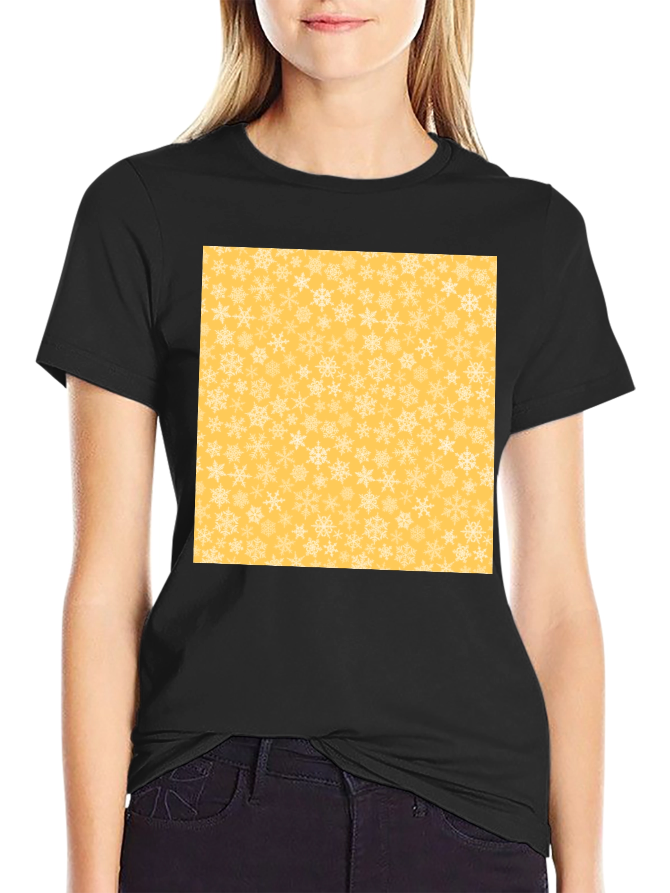 Black Snowflake Pattern T-Shirt - Soft Style view 2