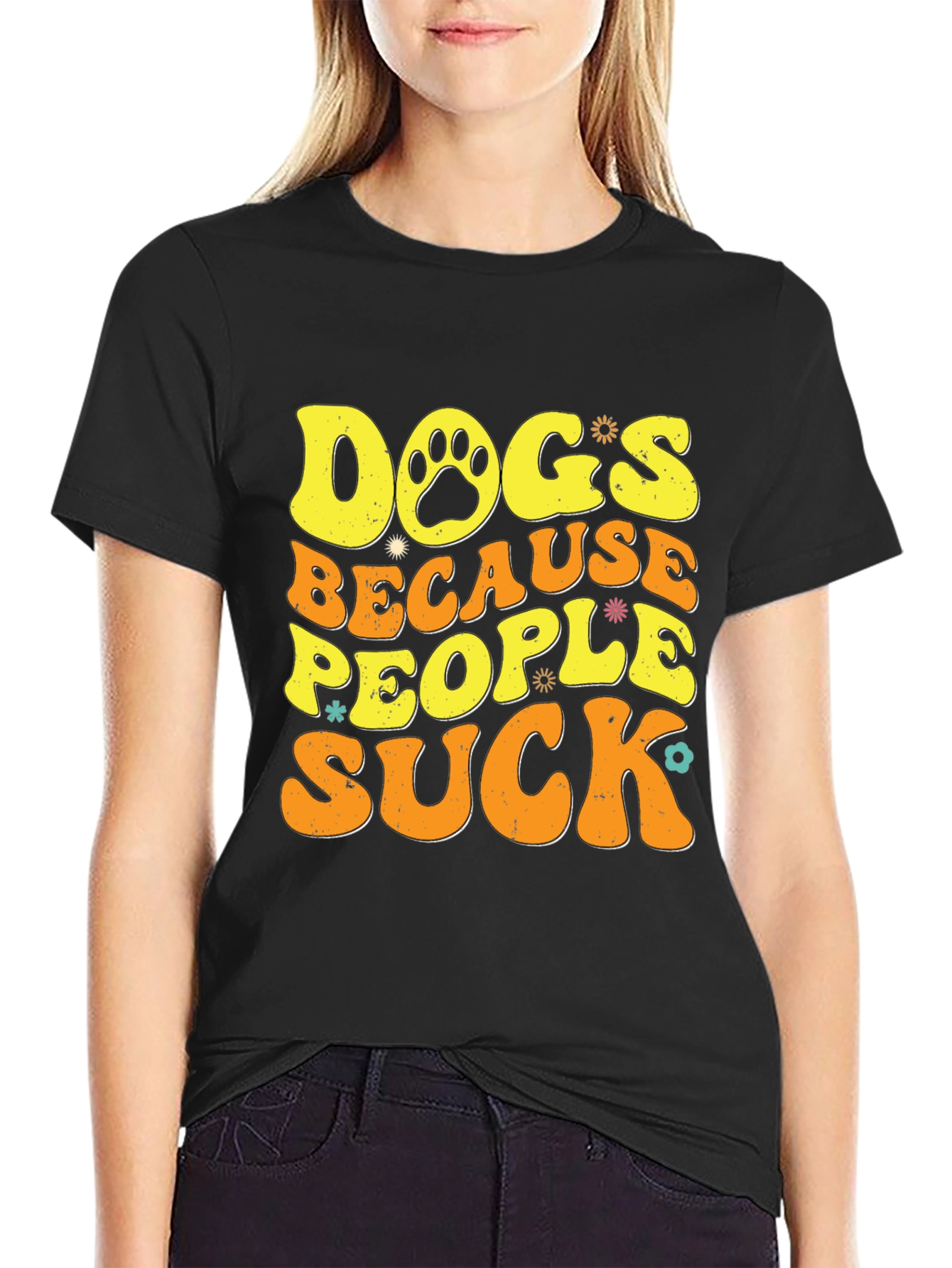 Black Dogs Because People Suck T-Shirt view 2
