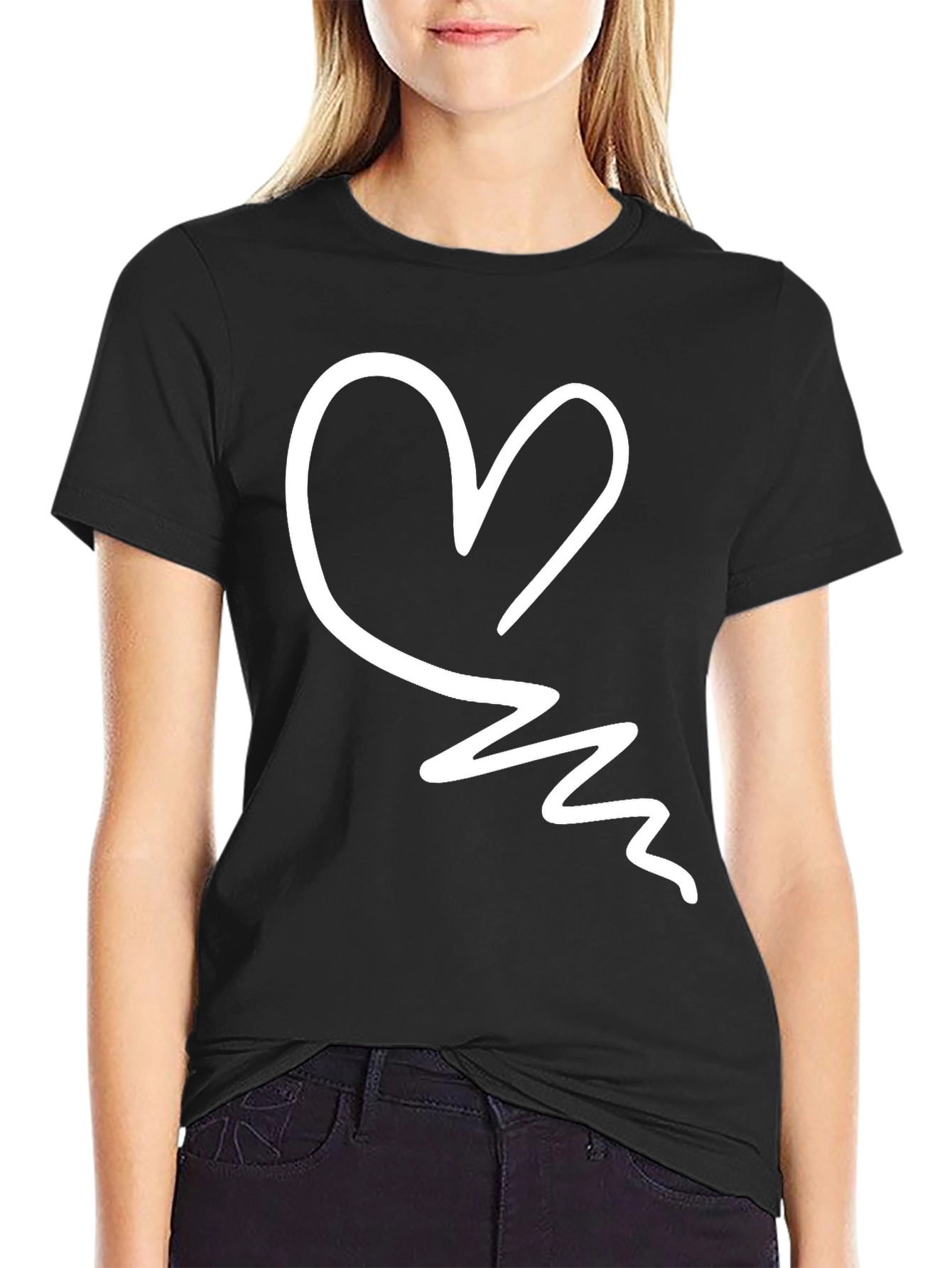 Black Heart Scribble Black T-Shirt - Trendy Casual Tee view 2
