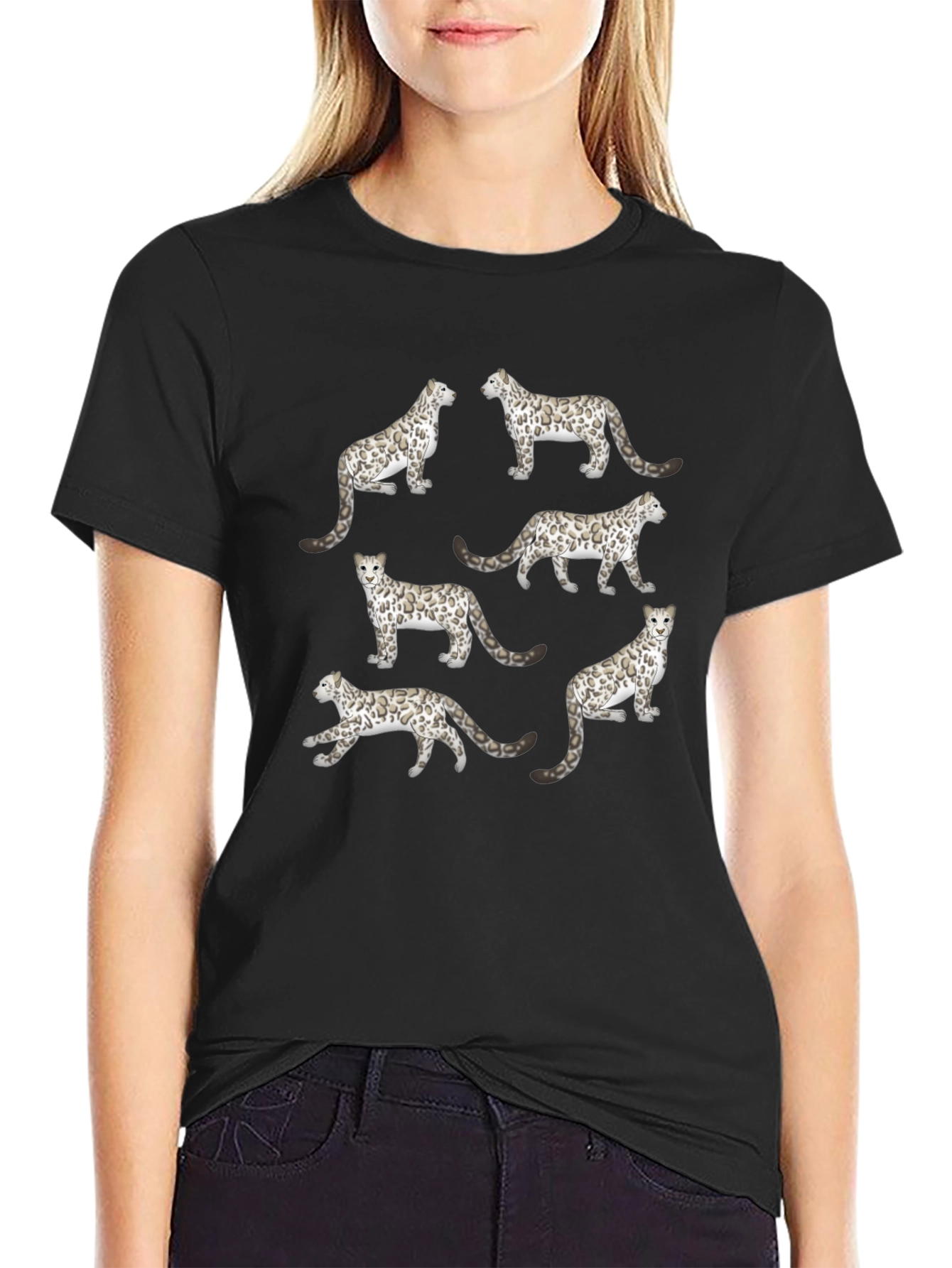 Black Snow Leopard Print Graphic Tee view 2