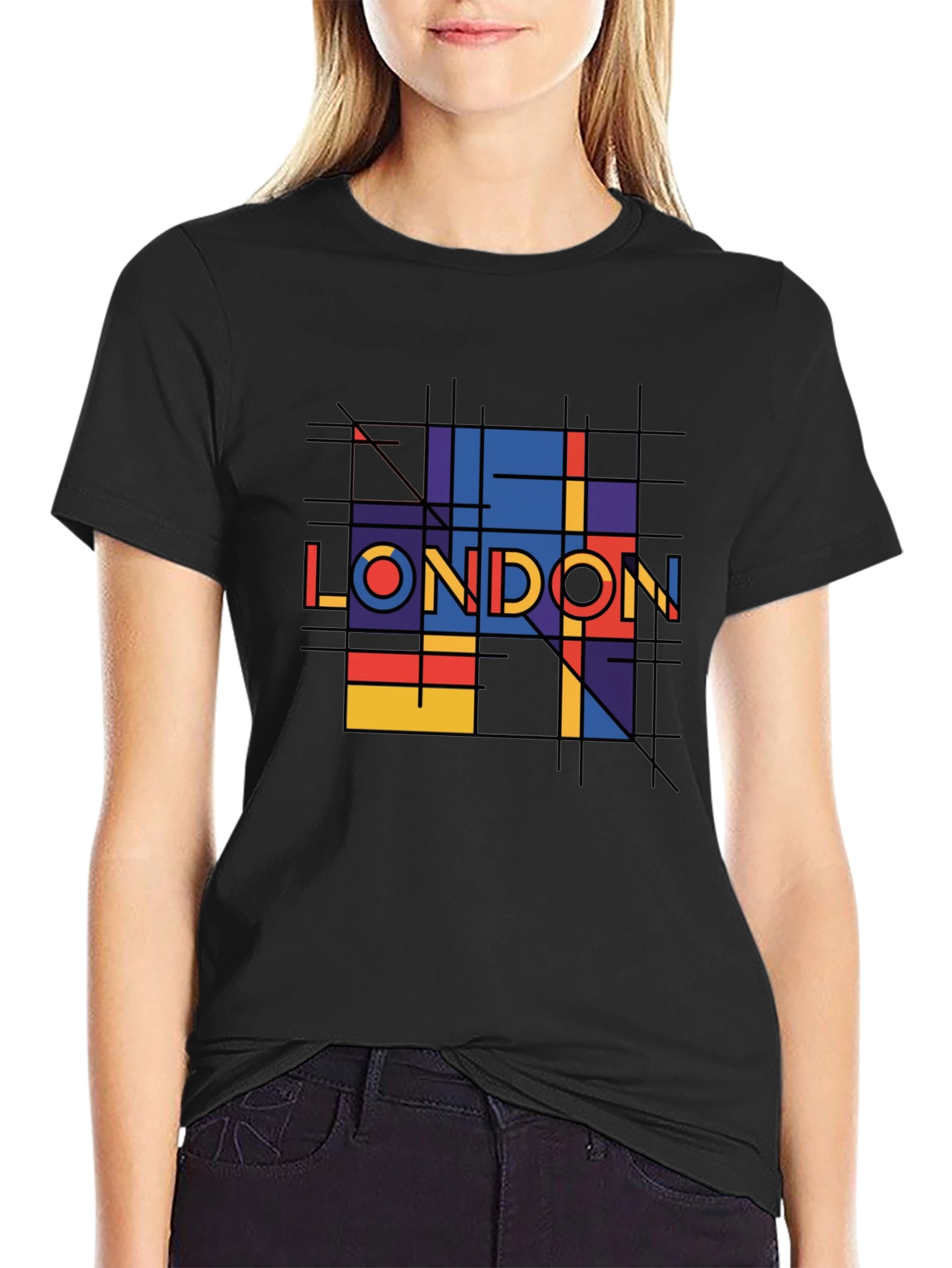 Black Geometric London Graphic Tee - Black view 2