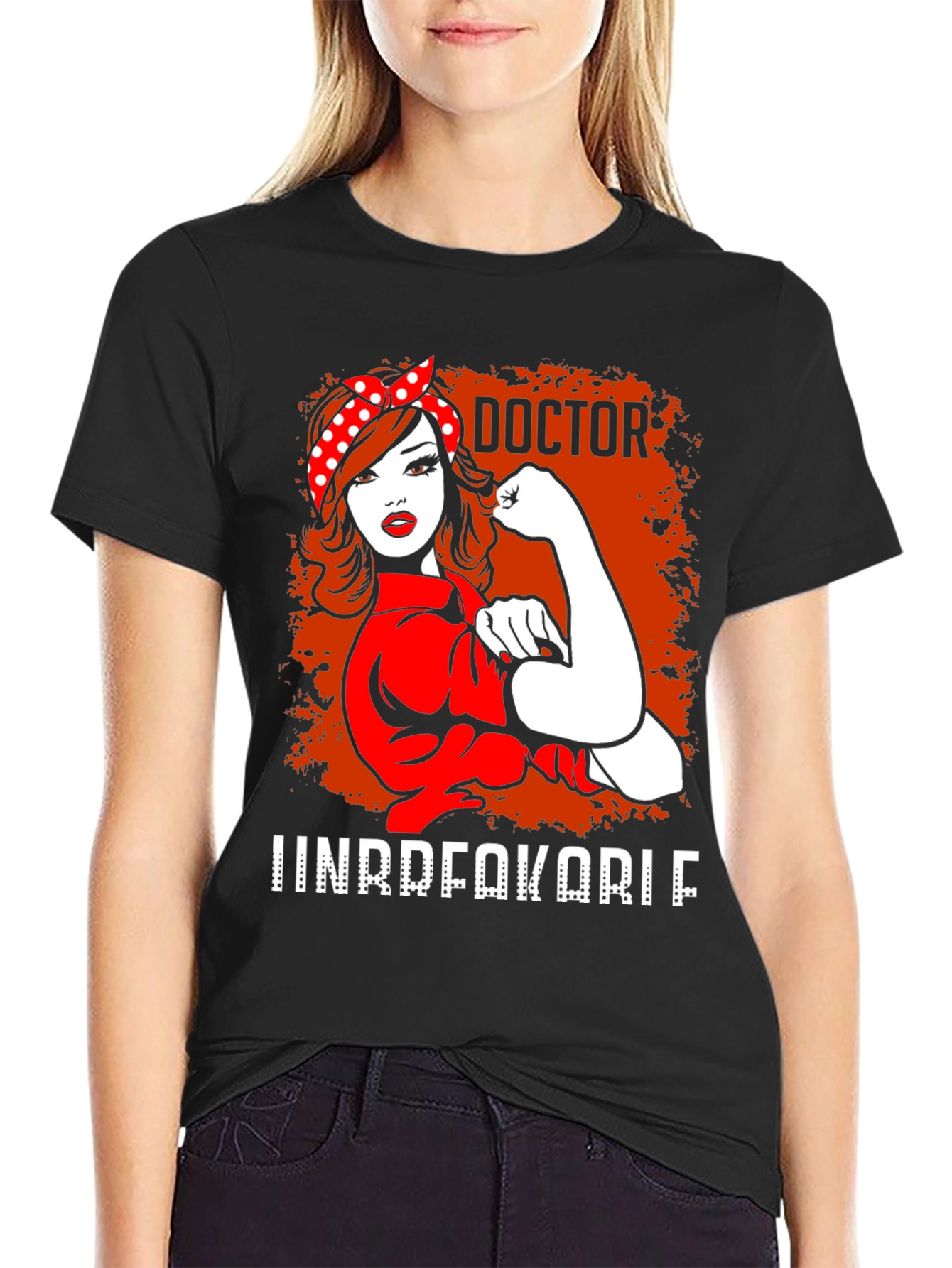Black Doctor Unbreakable T-Shirt - Rosie the Riveter Style view 2