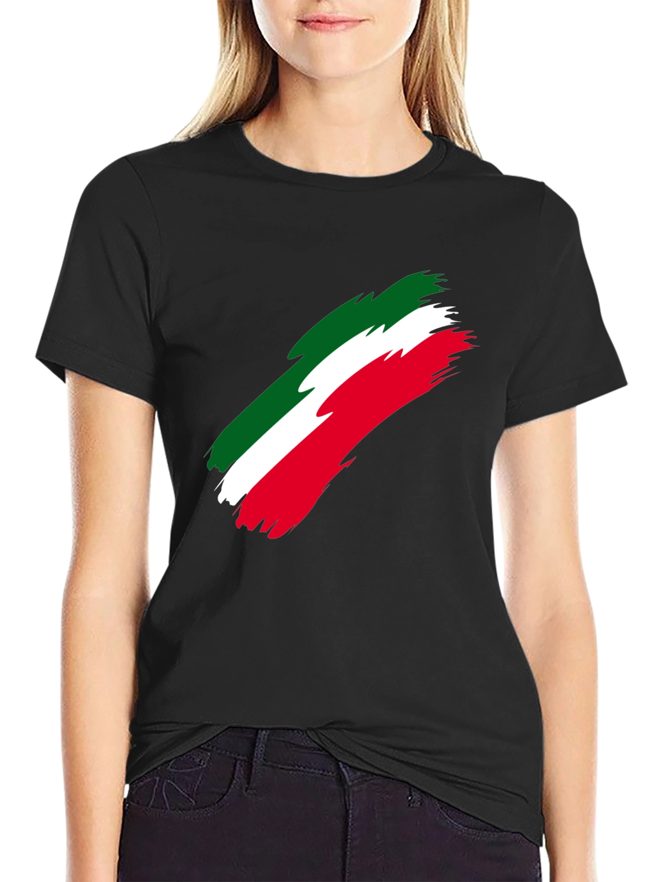 Black Italian Flag Brushstroke Men's Black T-Shirt view 2