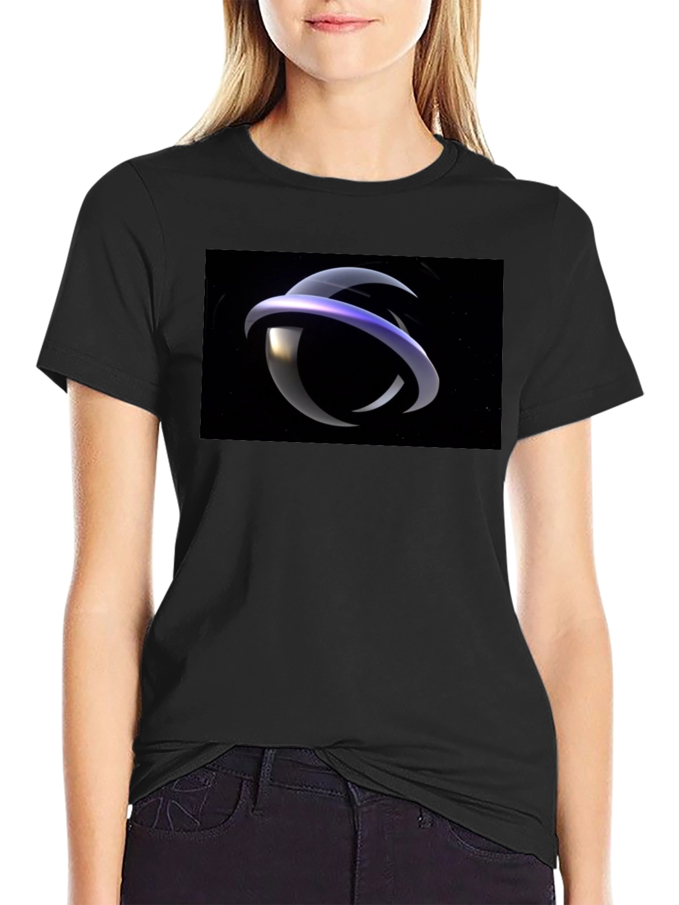 Black Abstract Ring Graphic T-Shirt - Stylish Black Tee view 2