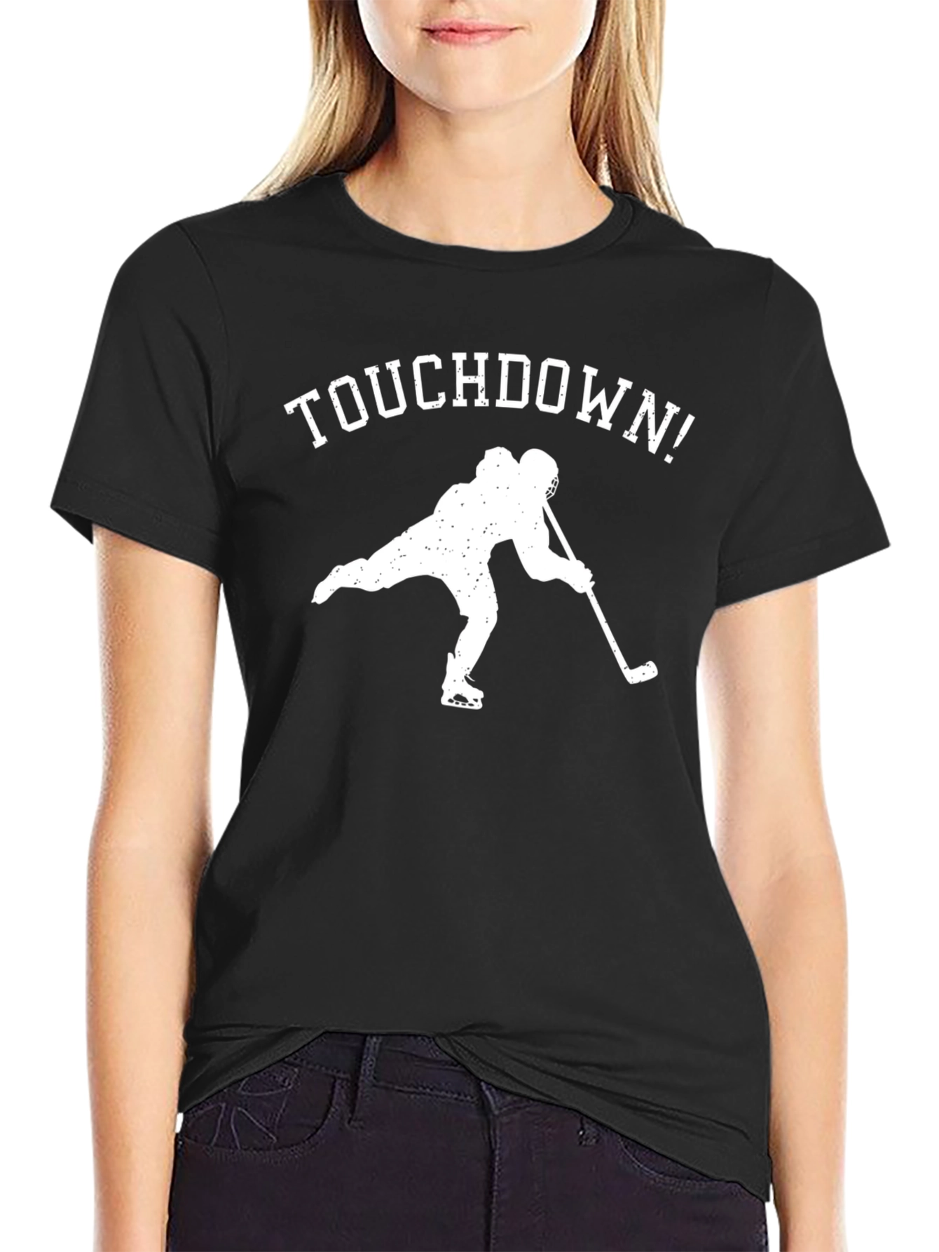 Black Touchdown Hockey T-Shirt - Cool Sports Tee view 2