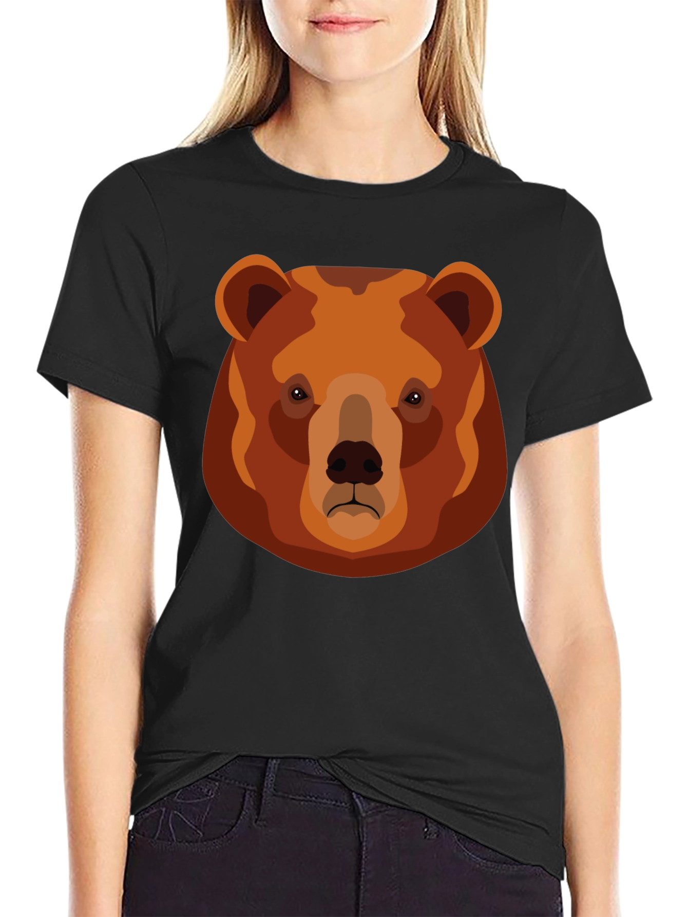 Black Grizzly Bear Graphic T-Shirt - Black Cotton Tee view 2