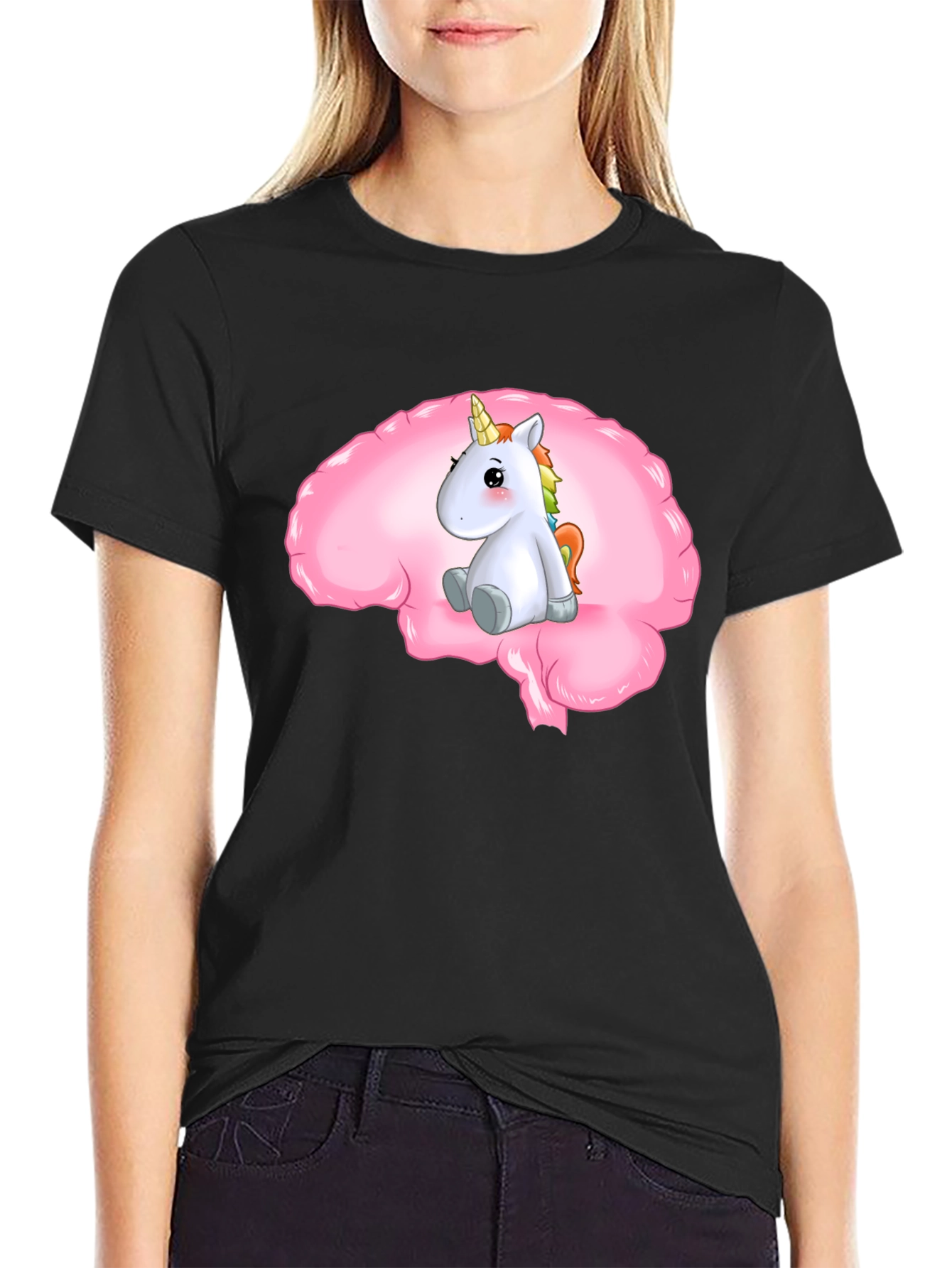 Black Unicorn Brain Tee - Funny Graphic T-Shirt view 2