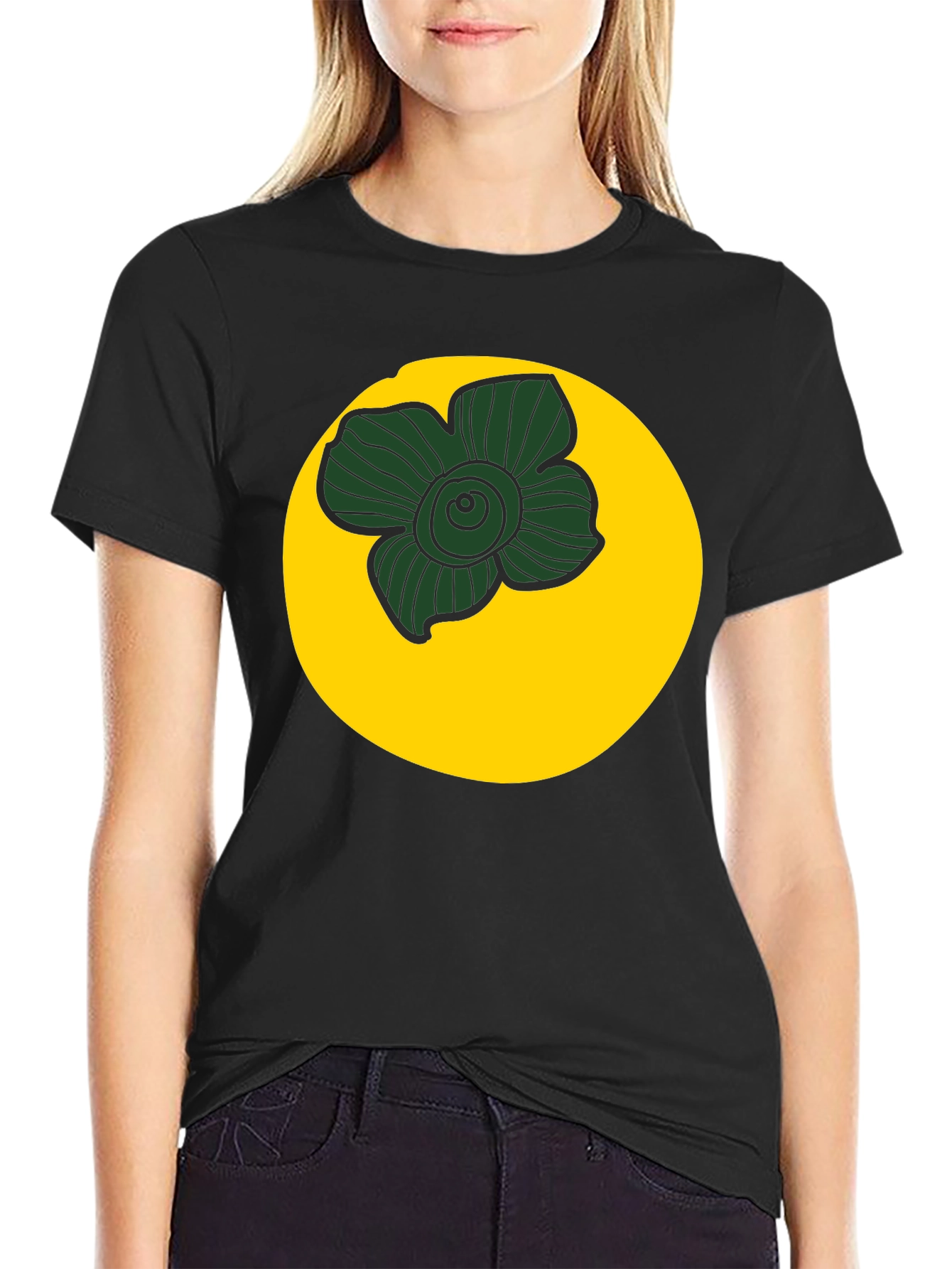 Black Black Tee with Floral Circle Graphic view 2