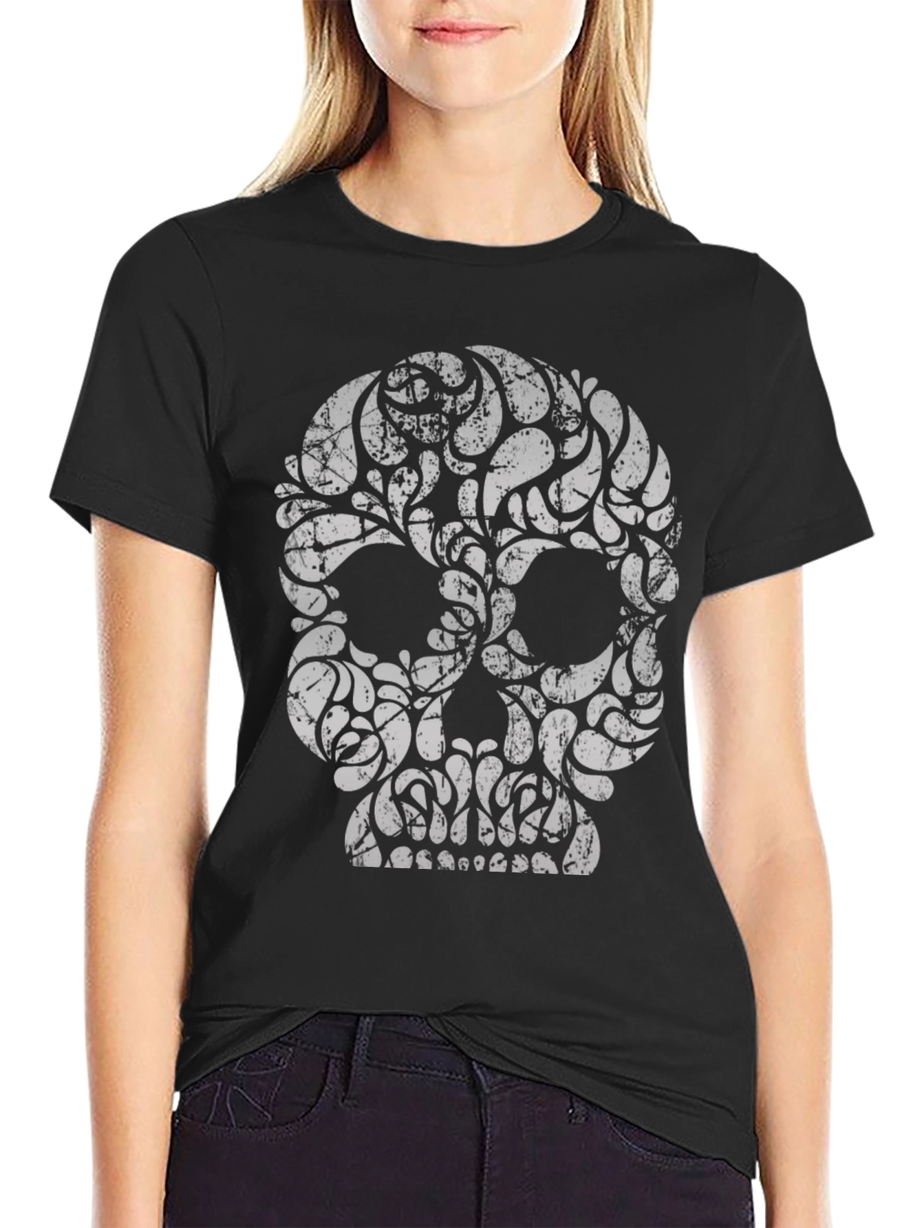 Black Skull Graphic Print Black T-Shirt view 2