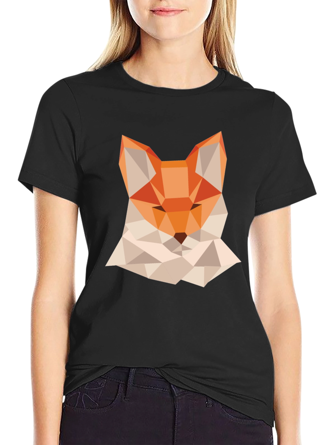 Black Geometric Fox Graphic Tee - Modern Black T-Shirt view 2