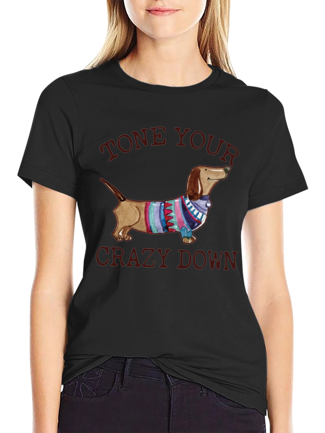 Black Tone Your Crazy Down Dachshund Graphic Tee view 2