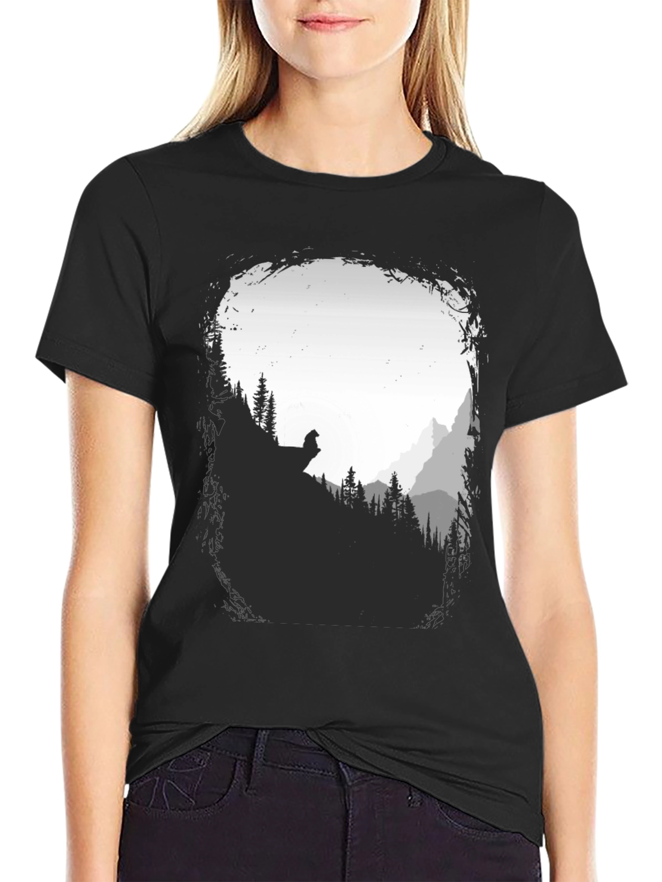 Black Nature Scene Graphic T-Shirt - Black view 2