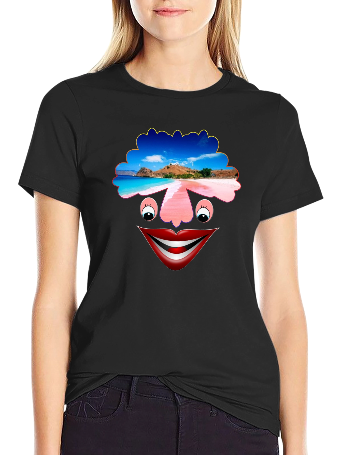 Black Funny Face Graphic T-Shirt view 2