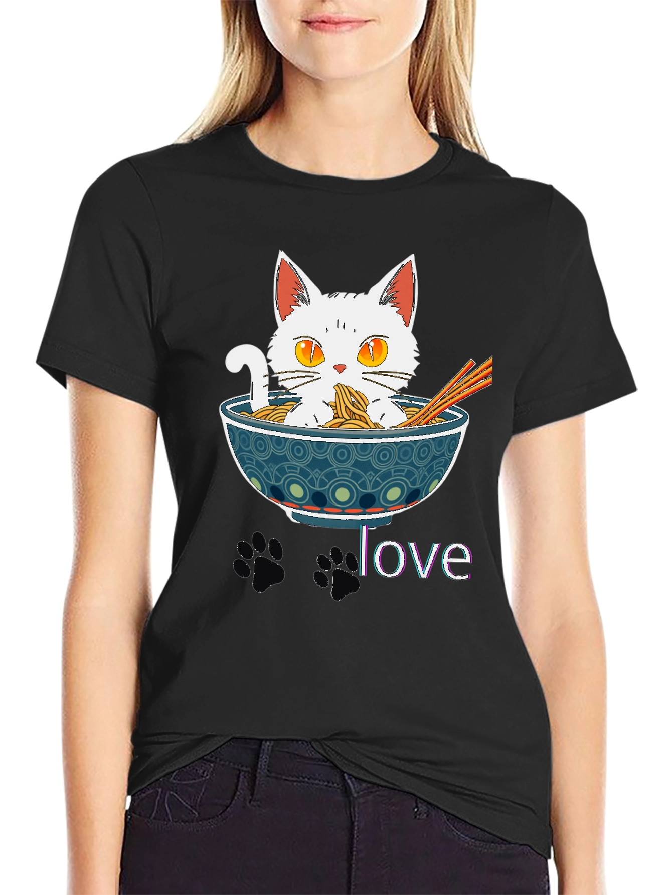 Black Cat Ramen Bowl T-Shirt - Funny & Stylish! view 2