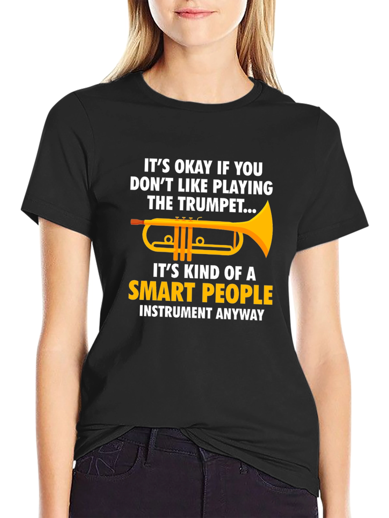 Black Funny Trumpet Player T-Shirt - Smart People Instrument view 2