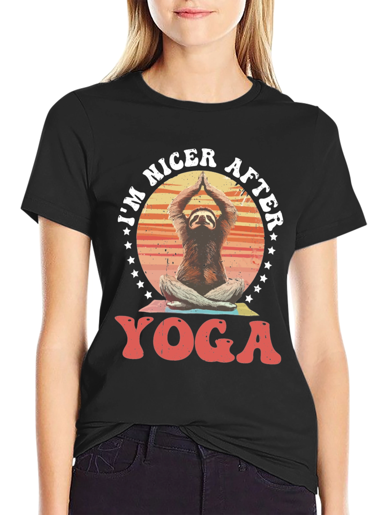 Black Nicer After Yoga Sloth Graphic T-Shirt view 2