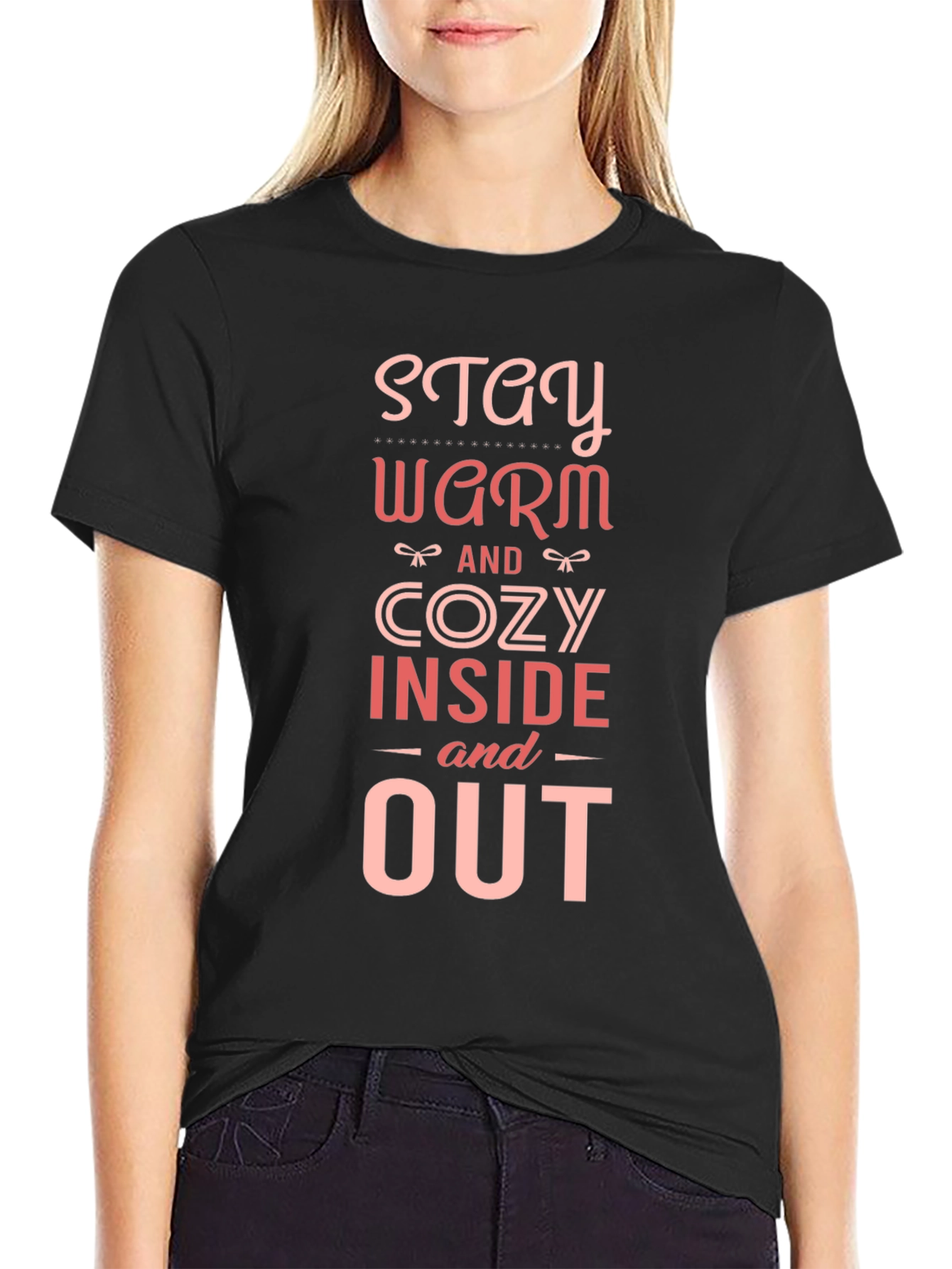 Black Stay Warm & Cozy Graphic T-Shirt view 2
