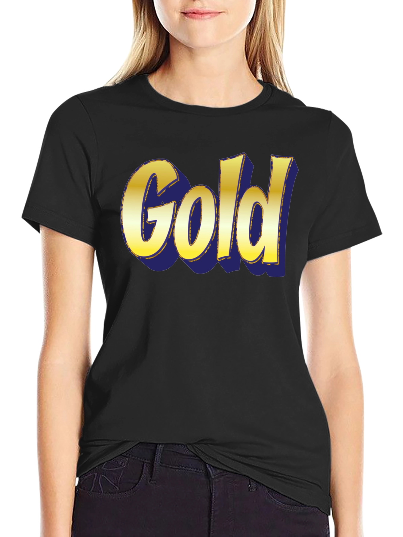 Black Bold "Gold" Graphic Print Crew Neck T-Shirt view 2