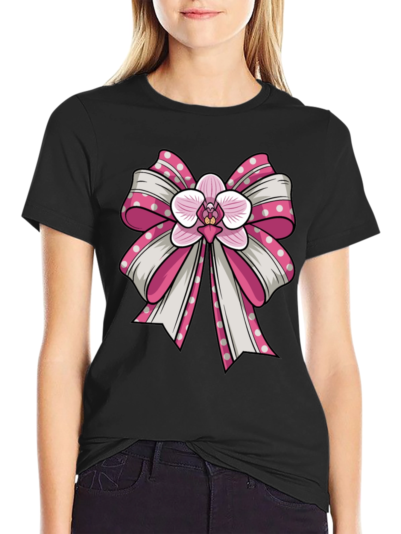 Black Orchid Bow Graphic Tee - Stylish Unisex T-Shirt view 2