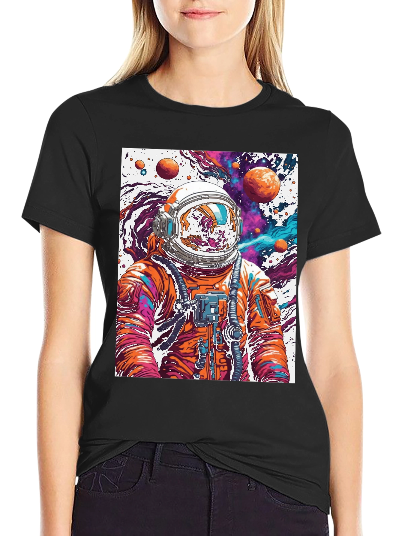 Black Astronaut Galaxy Black T-Shirt view 2