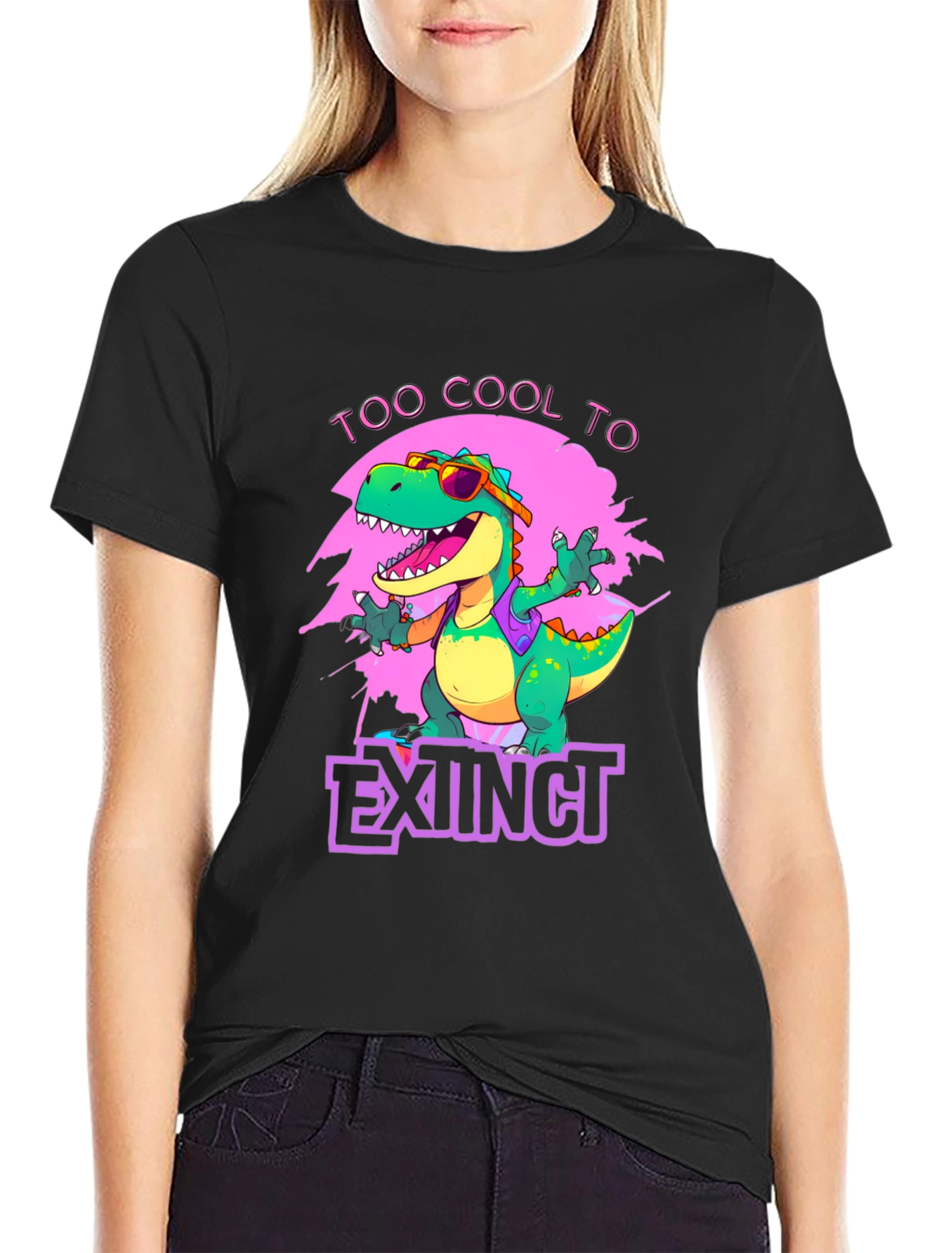 Black Cool Dinosaur Graphic T-Shirt - Extinct Humor view 2