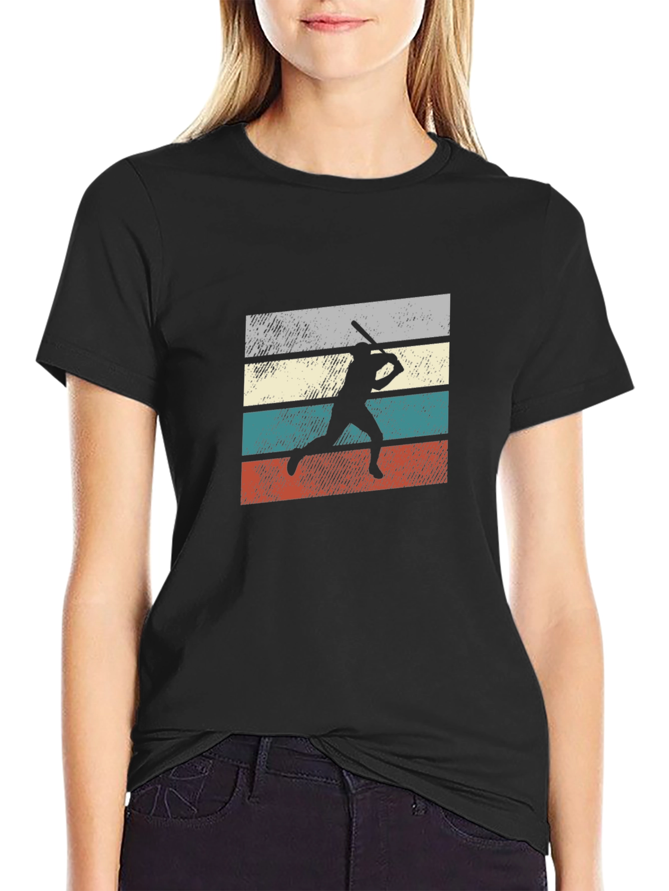 Black Retro Baseball Silhouette Graphic T-Shirt view 2