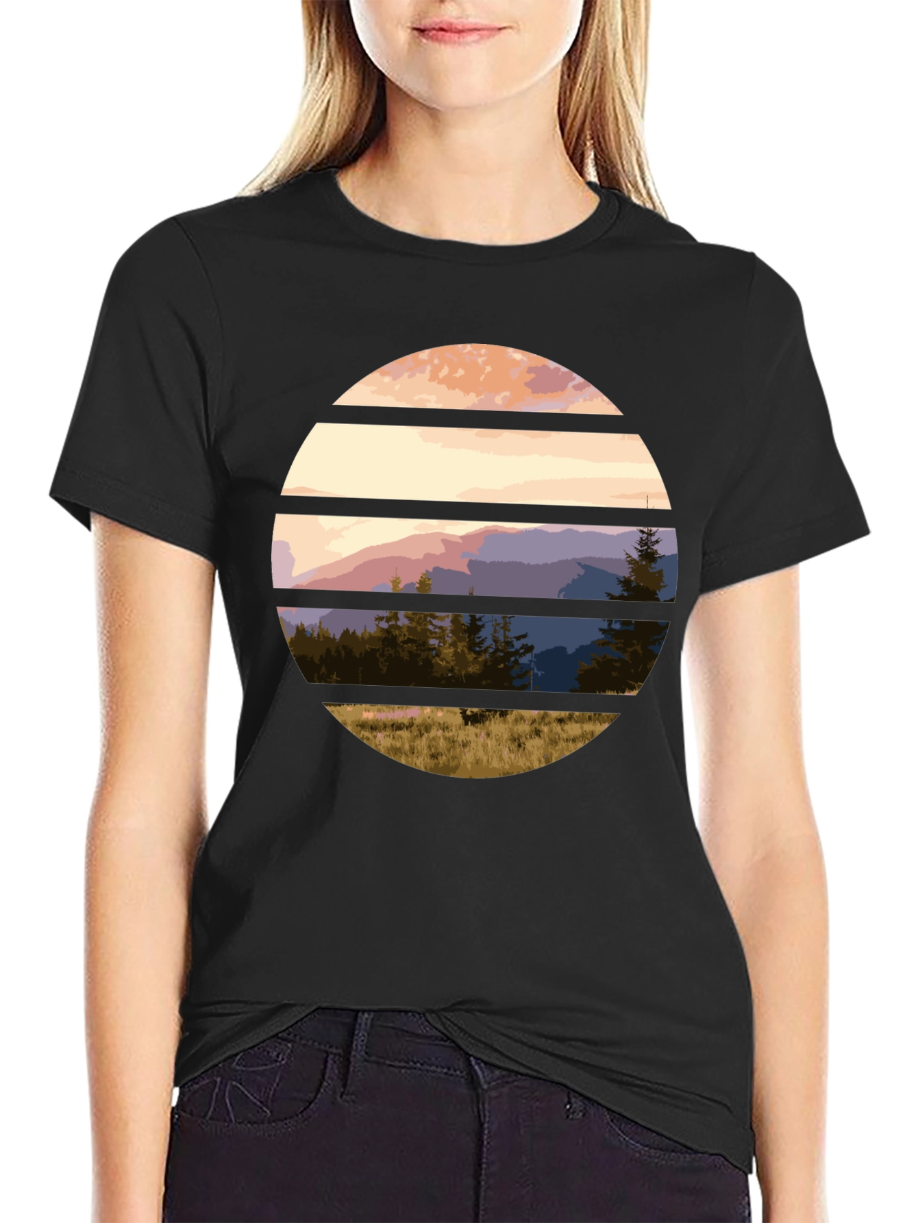 Black Scenic Mountain Sunset Graphic Tee view 2