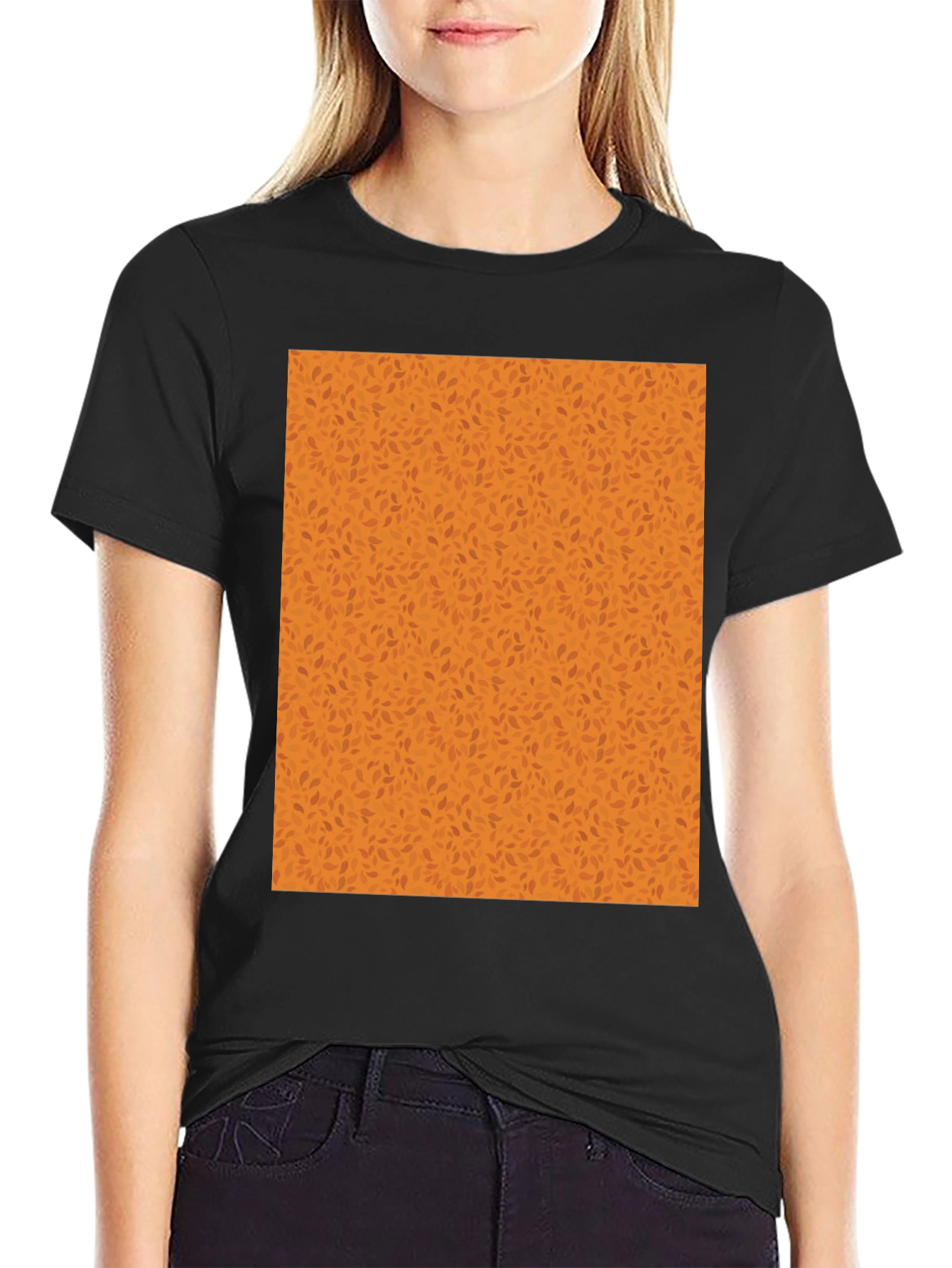 Black Black Tee with Autumn Leaf Pattern view 2