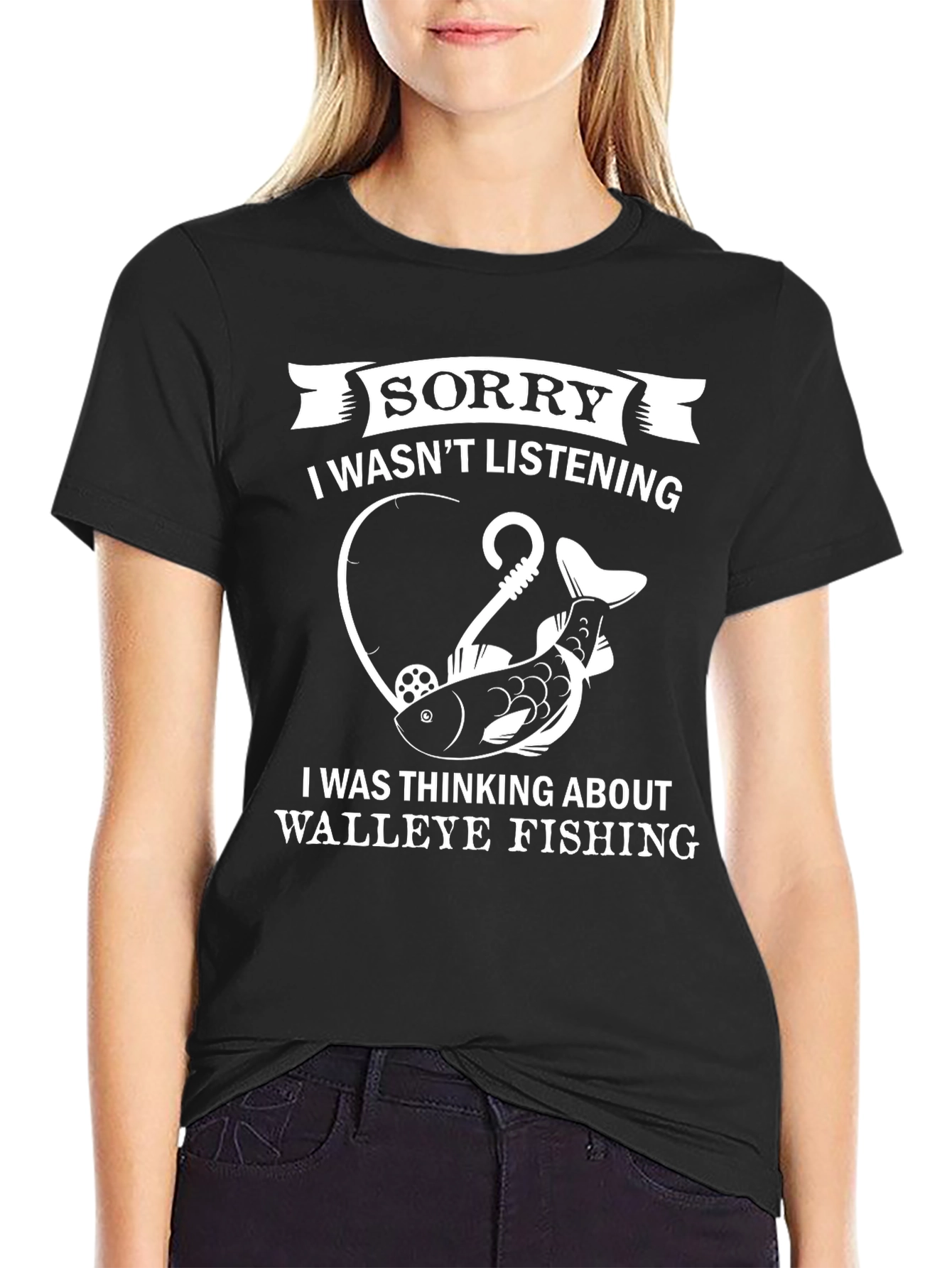Black Funny Fishing T-Shirt - Sorry I Wasn't Listening view 2
