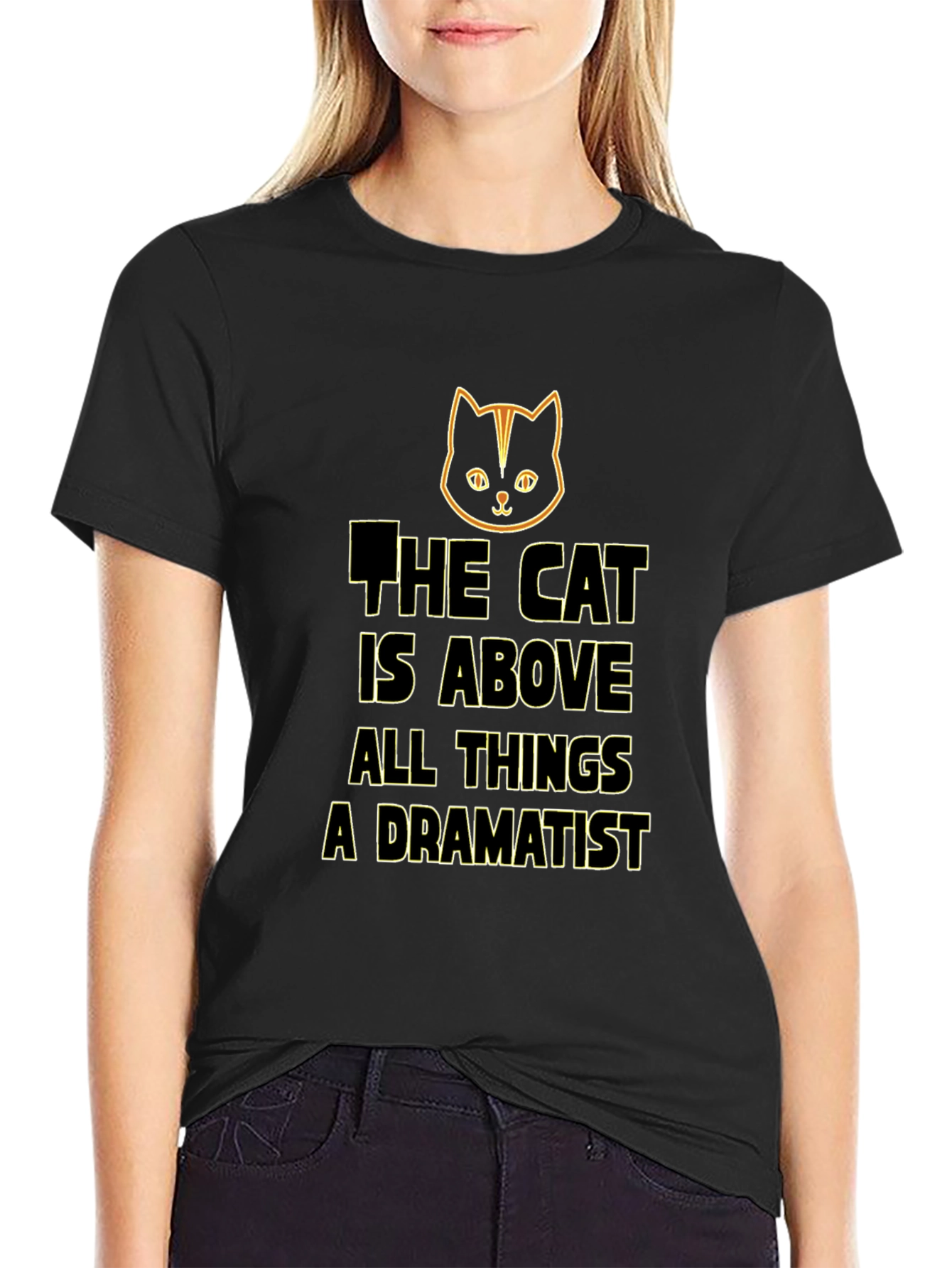 Black Cat Above All Things Dramatist Black T-Shirt view 2