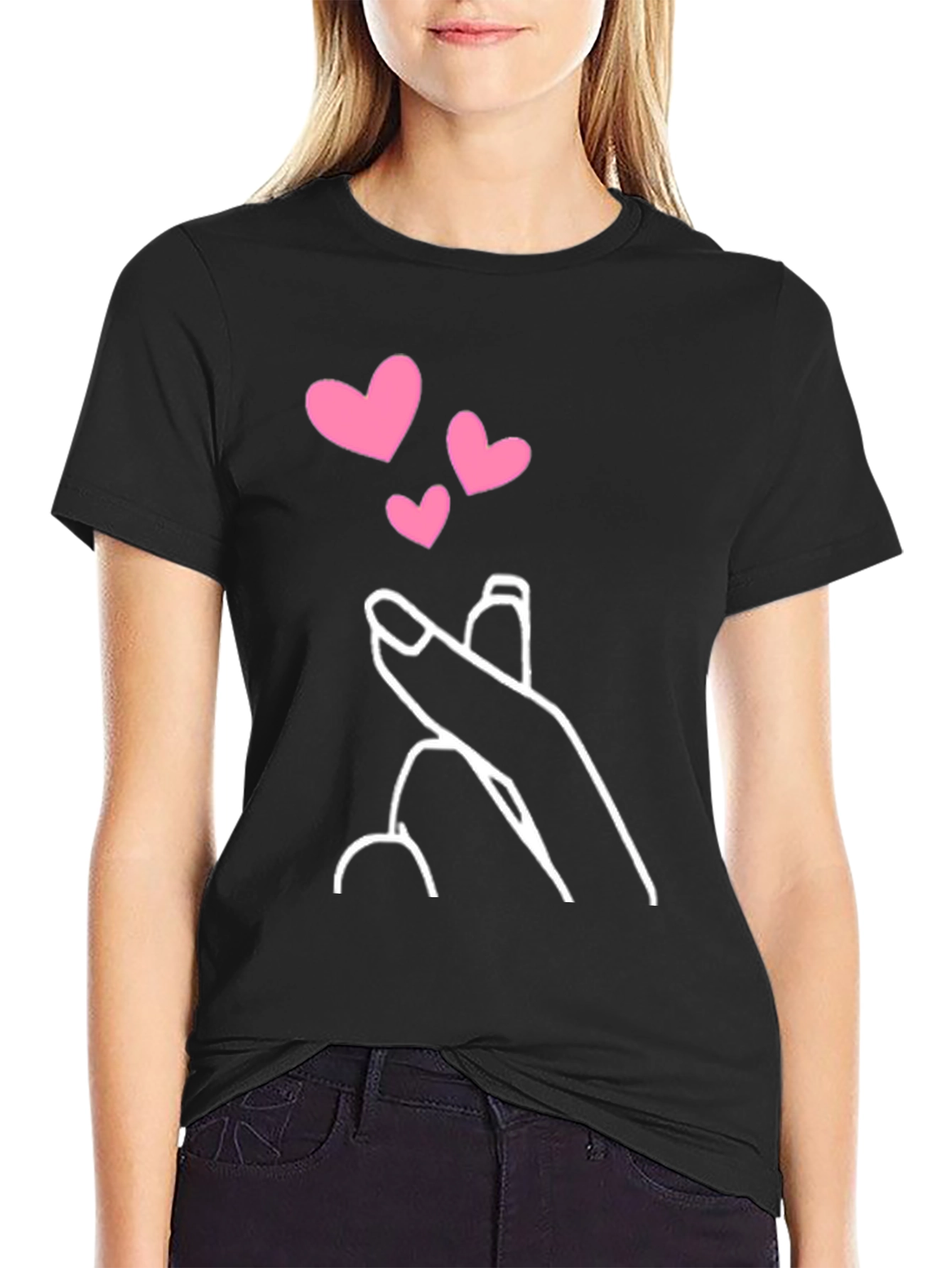 Black Heart Finger Gesture Graphic Tee - Stylish Casual Wear view 2