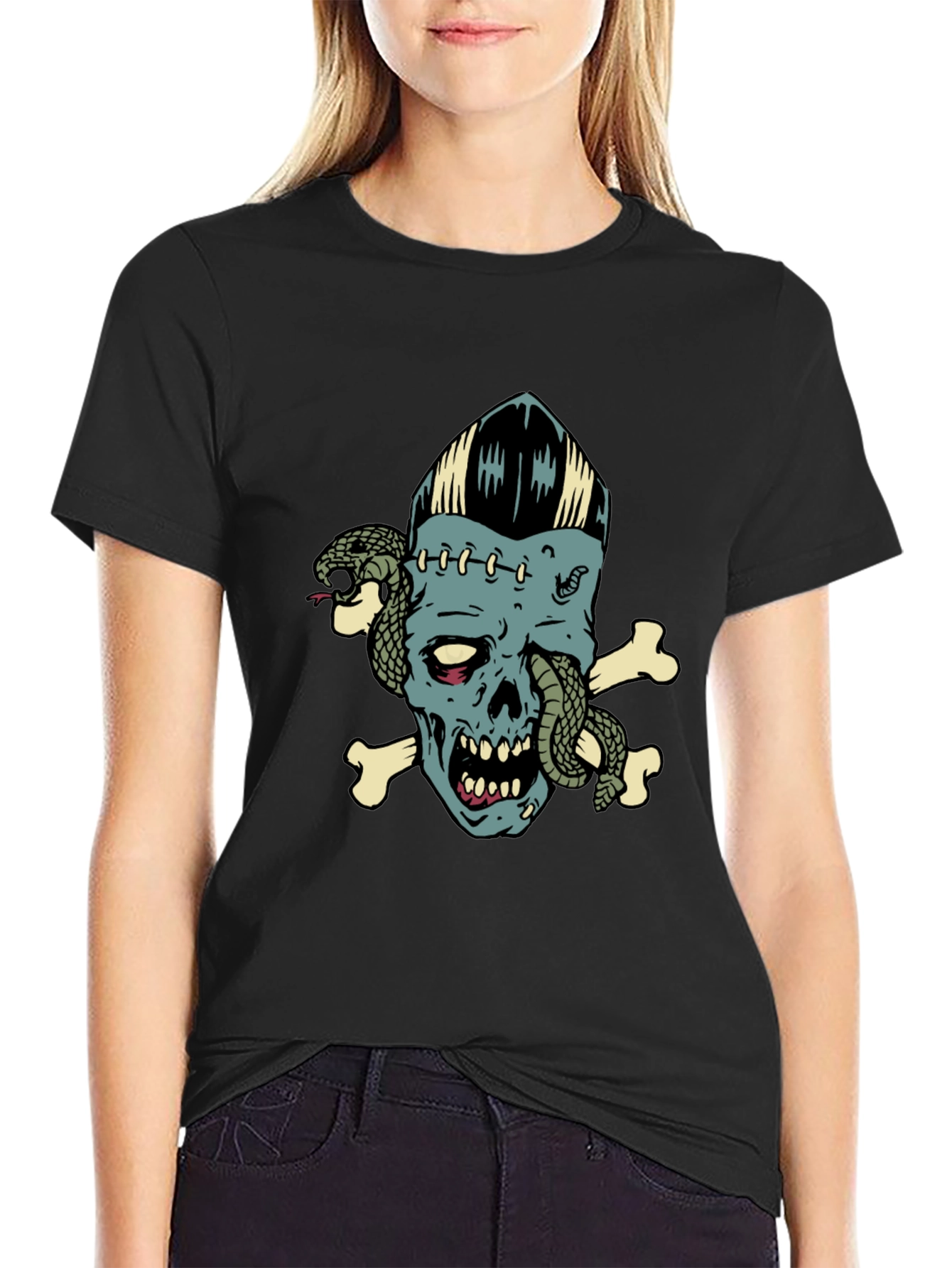 Black Skull & Snake Graphic Tee - Men's Black T-Shirt view 2