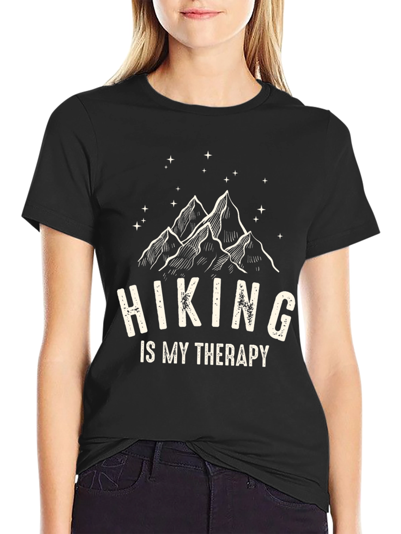 Black Hiking is My Therapy Black T-Shirt view 2