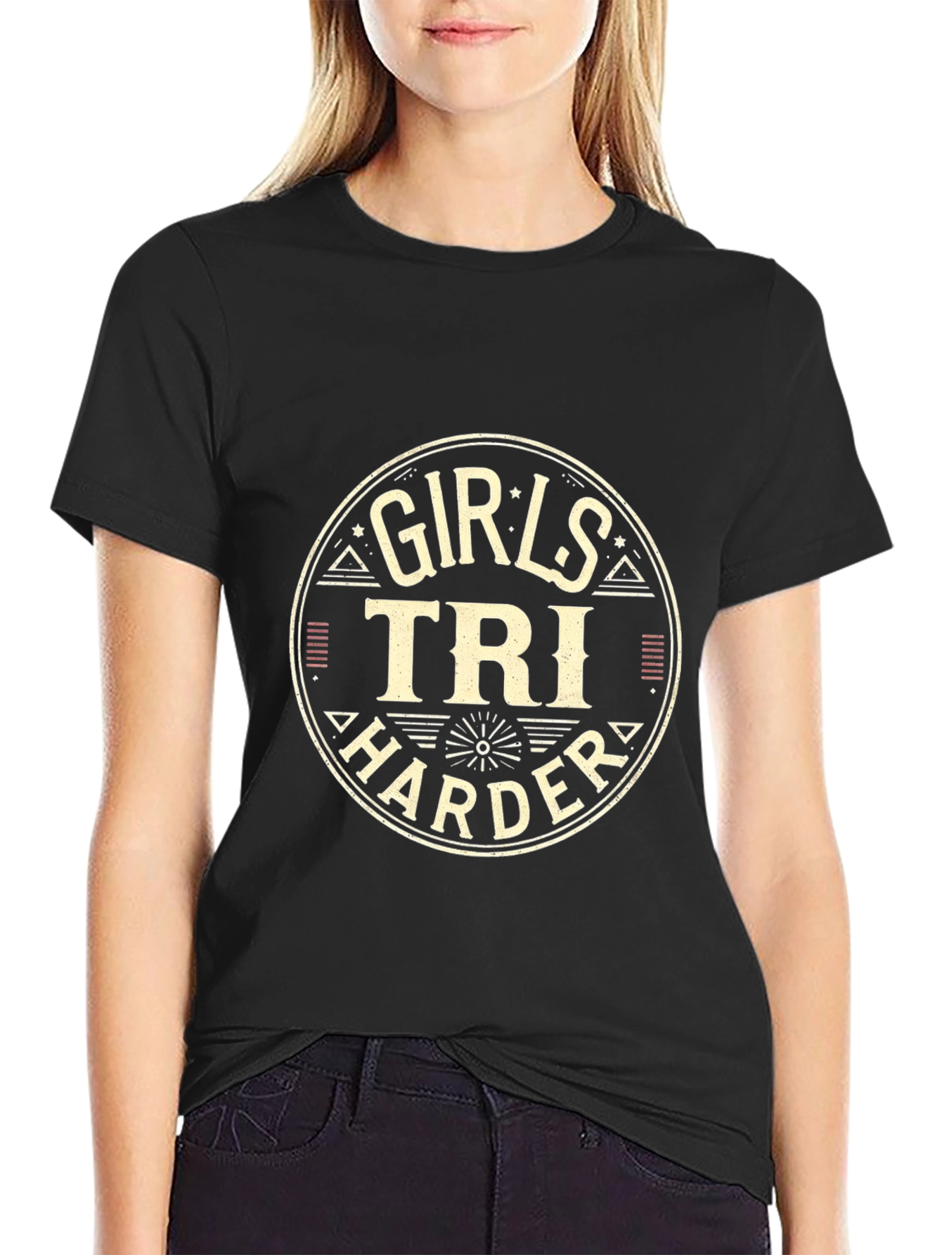 Girls Tri Harder Black T-Shirt - 2