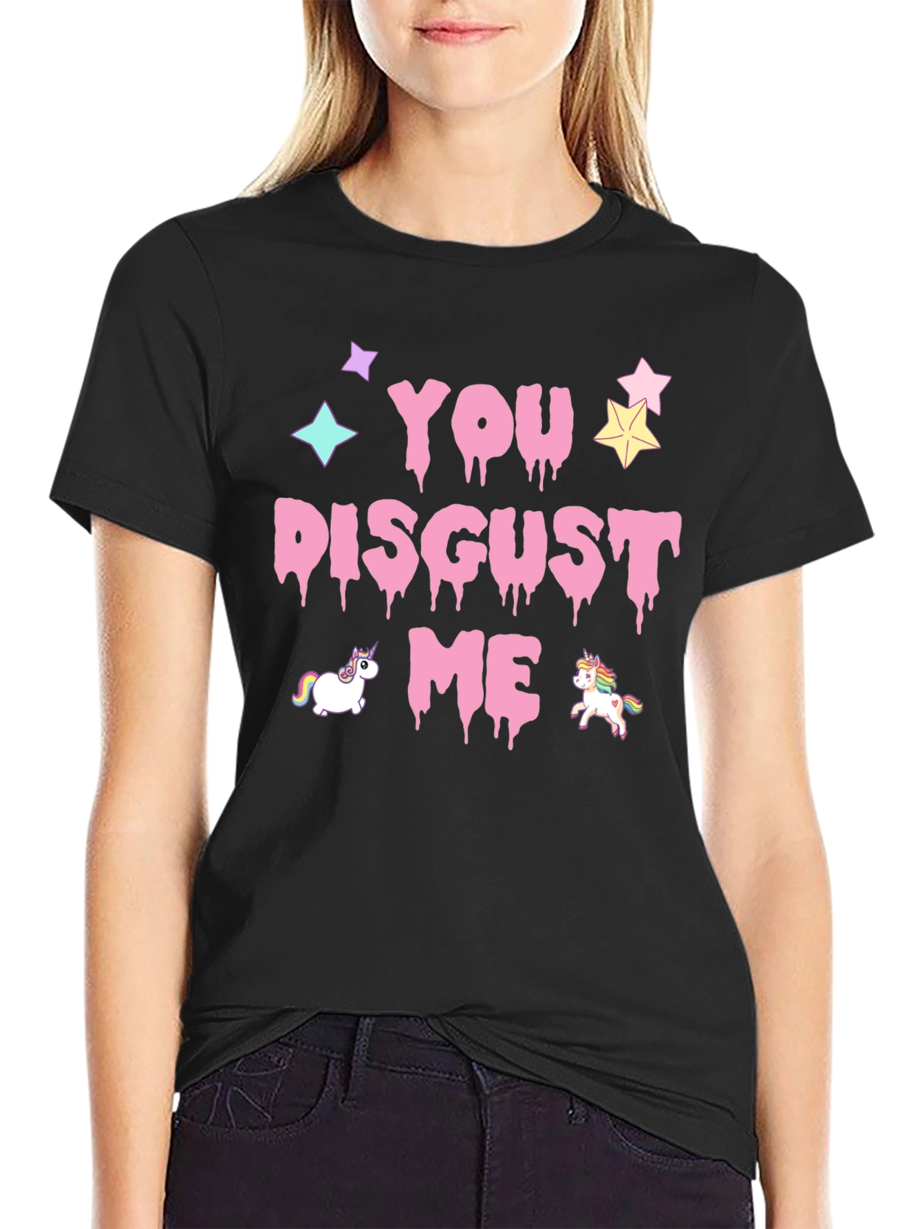 Black You Disgust Me Unicorns Graphic T-Shirt view 2