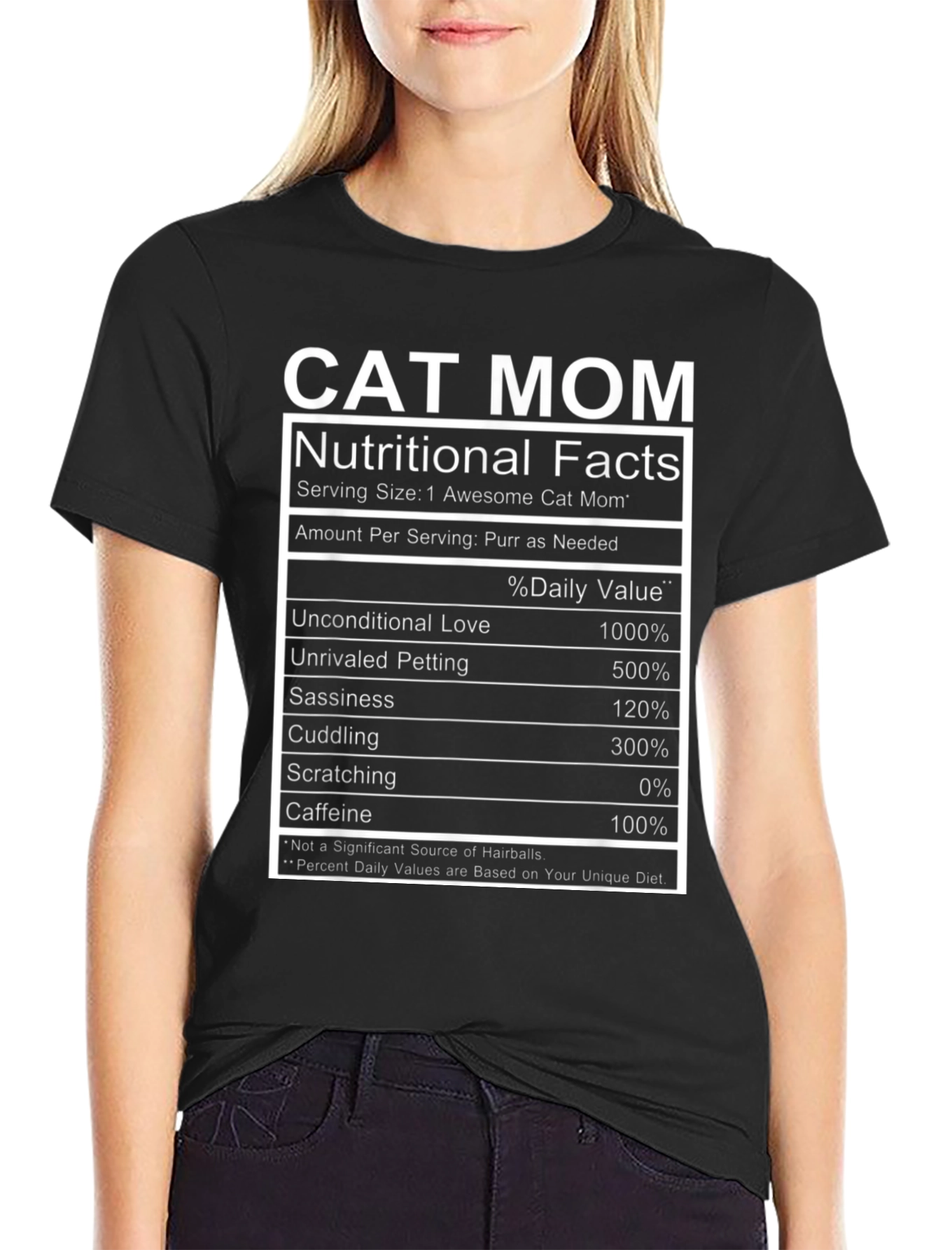 Black Cat Mom Nutritional Facts Funny T-Shirt view 2