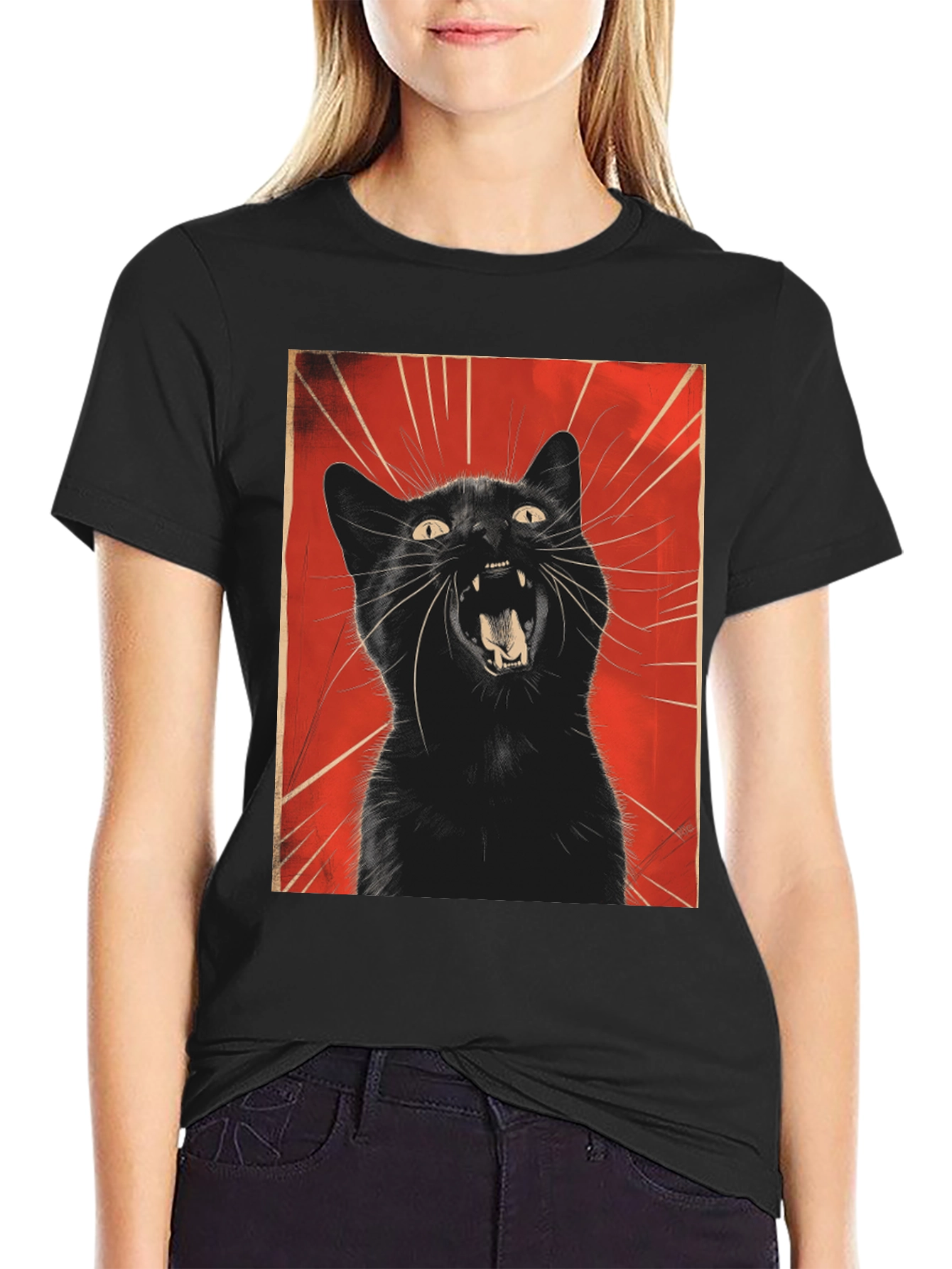 Black Black Cat Roar Graphic Tee - Unisex view 2