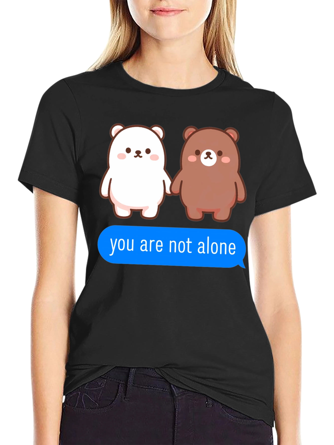 Black Cute Bears T-Shirt - You Are Not Alone Design view 2