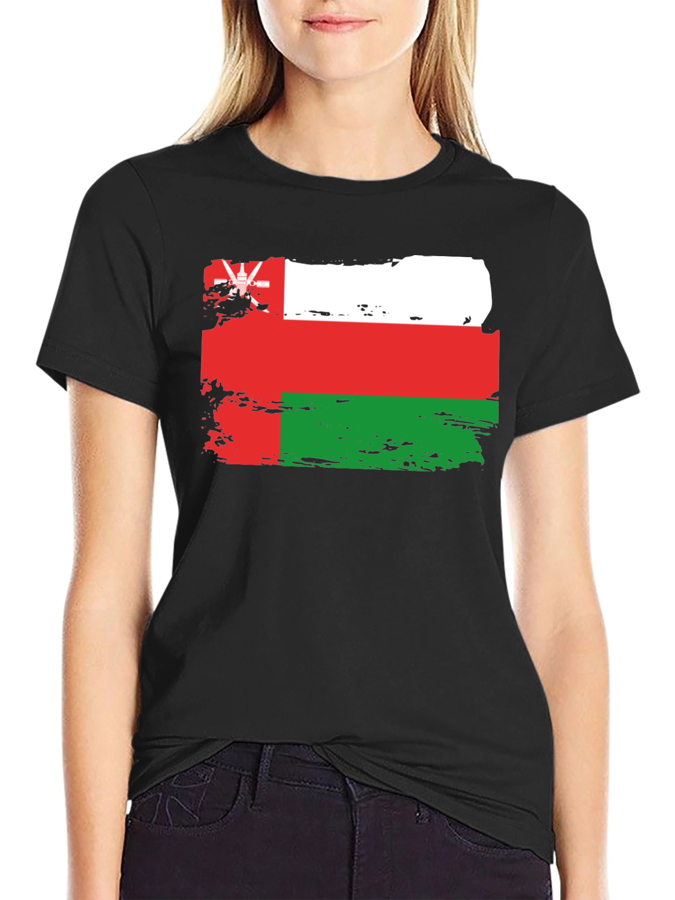 Black Oman Flag T-Shirt: Distressed Style Tee view 2