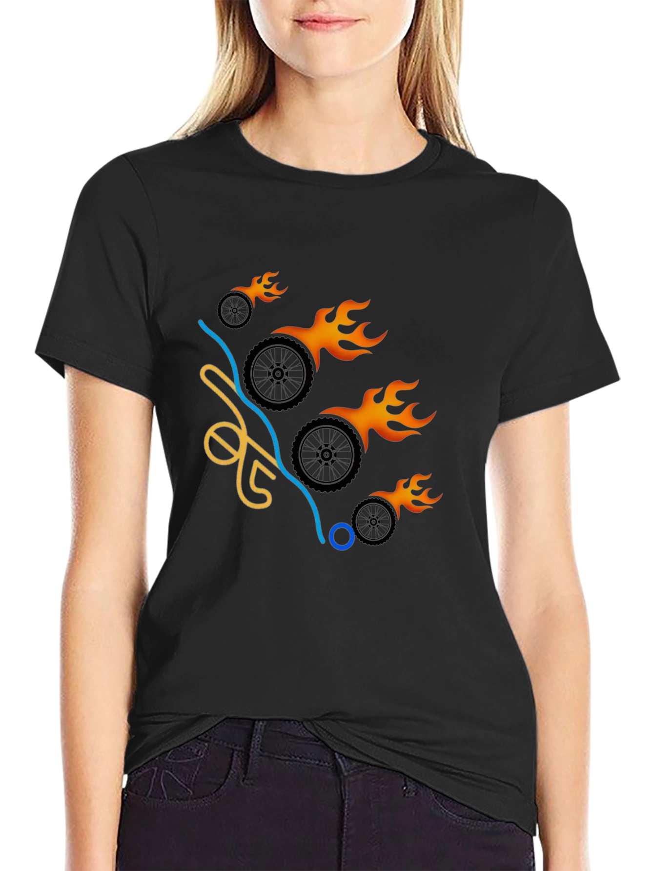 Black Flaming Wheels Graphic Tee - Cool & Casual view 2